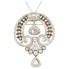 Vintage Dazzling Art Deco Pendant: Showcasing Hanging Rose Cuts and White Diamonds