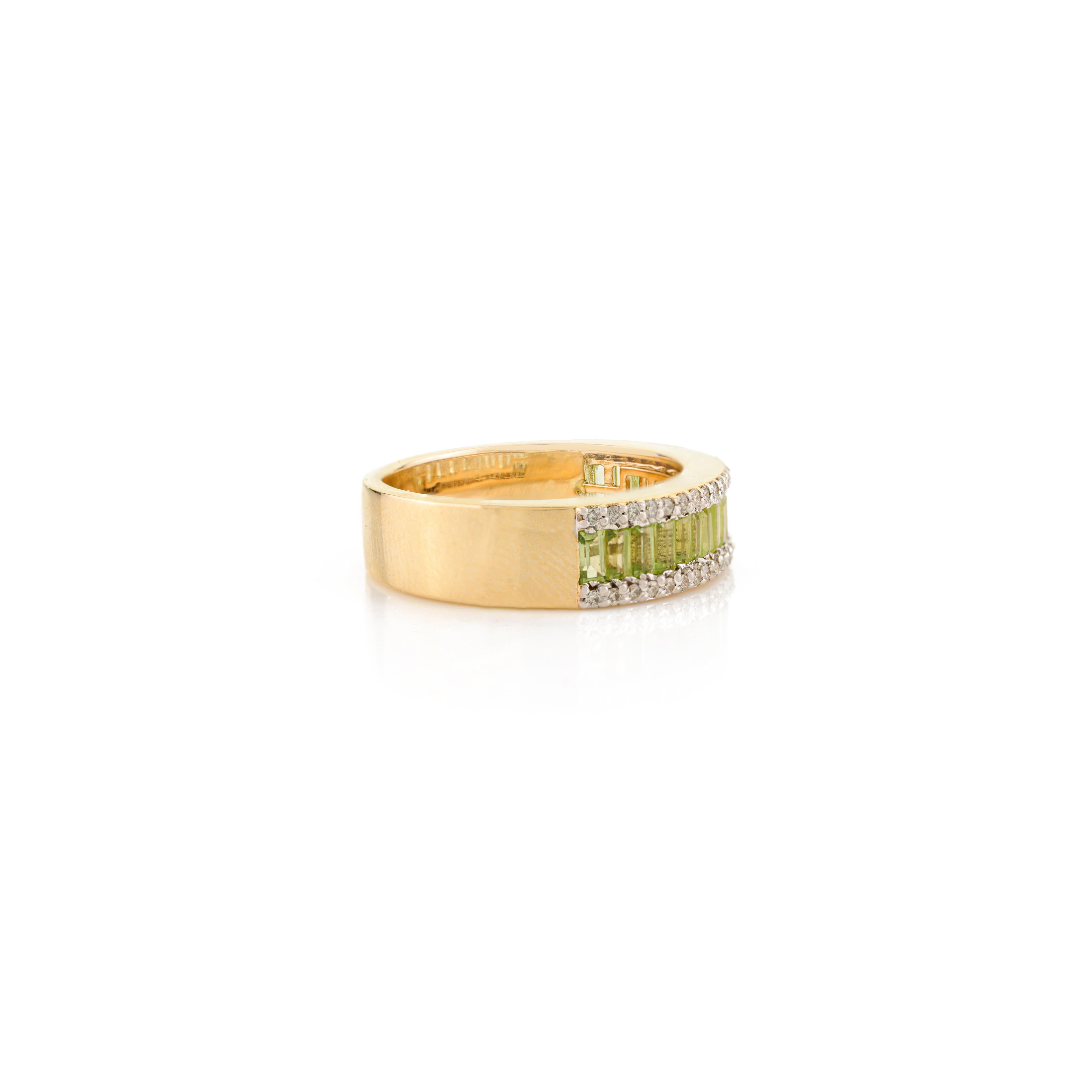 For Sale:  Dazzling Baguette Peridot Diamond Eternity Band Ring 14 Karat Solid Yellow Gold 6