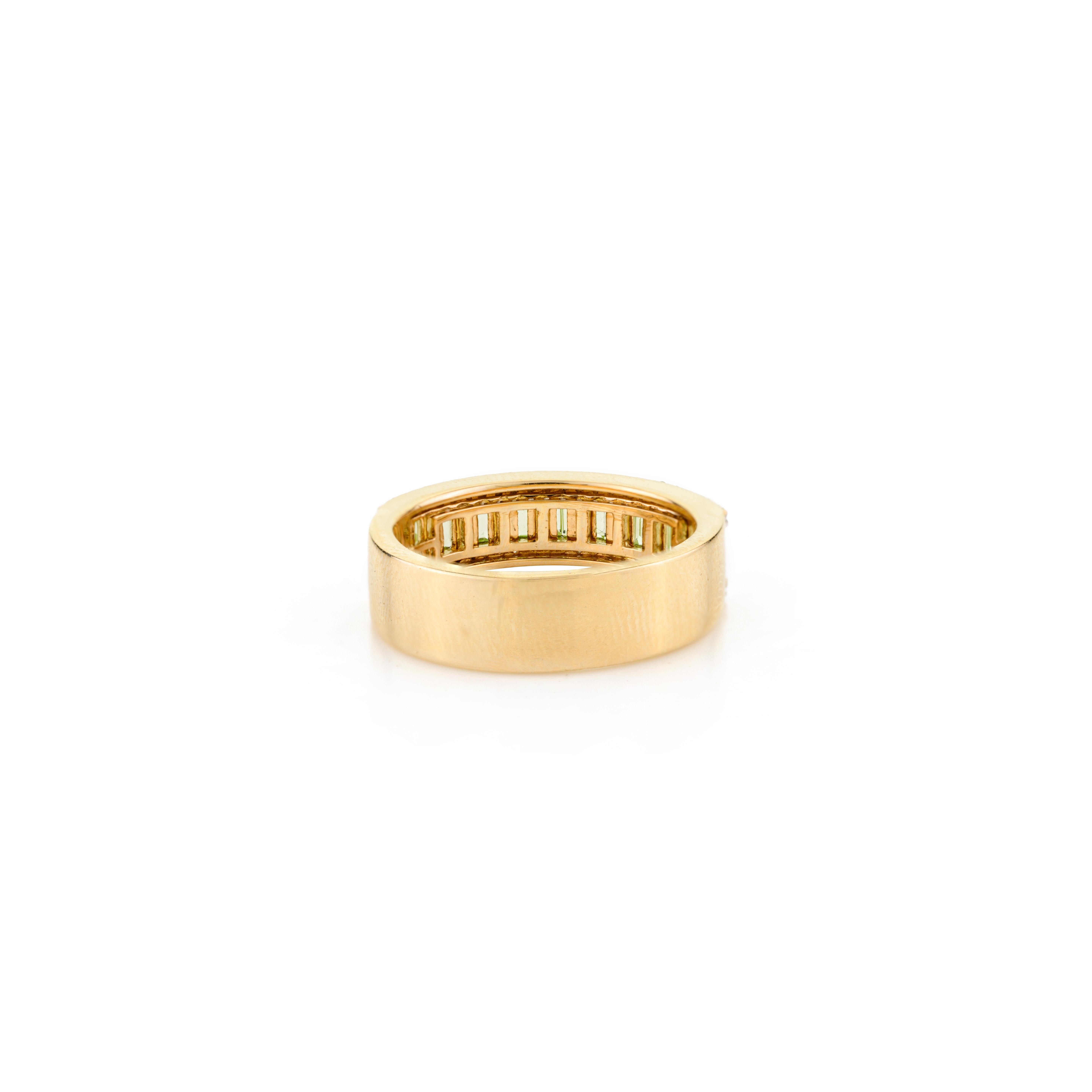 For Sale:  Dazzling Baguette Peridot Diamond Eternity Band Ring 14 Karat Solid Yellow Gold 7