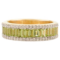 Bague d'éternité en or jaune massif 14 carats avec diamant péridot baguette éblouissant