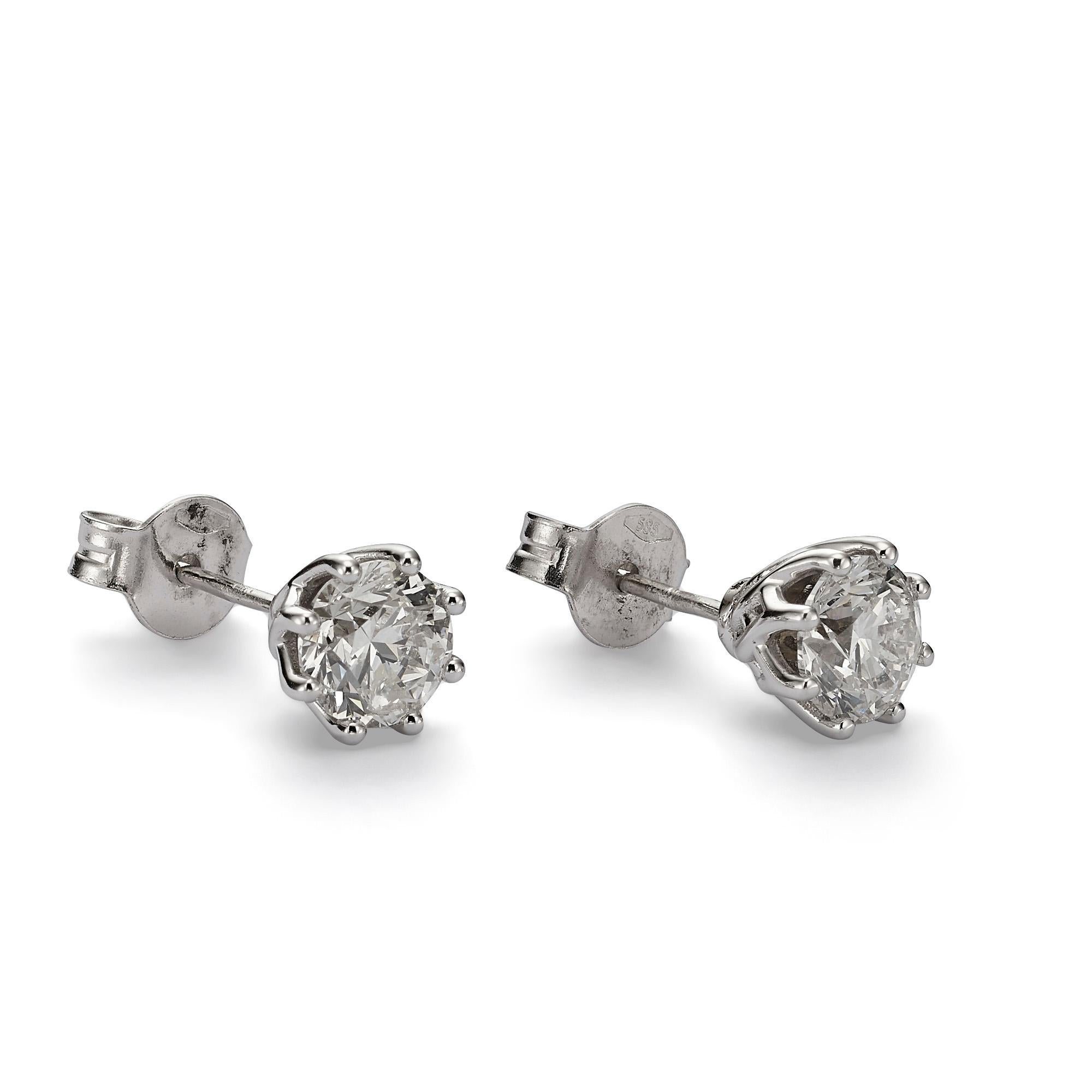 Art Deco Dazzling Brilliance: 14k White Gold Stud Earrings with 1.41ctw E-F SI2 Diamonds For Sale