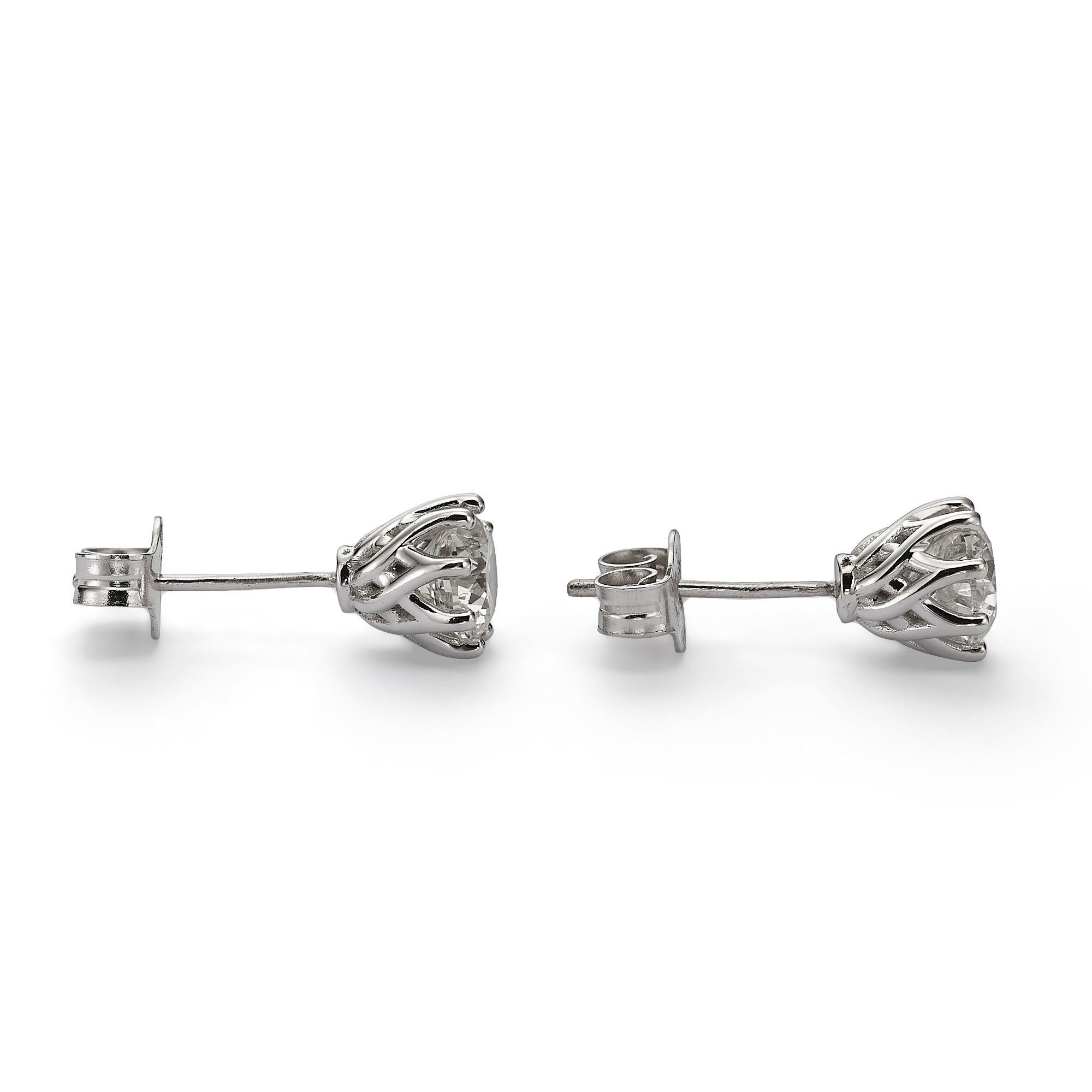 Brilliant Cut Dazzling Brilliance: 14k White Gold Stud Earrings with 1.41ctw E-F SI2 Diamonds For Sale