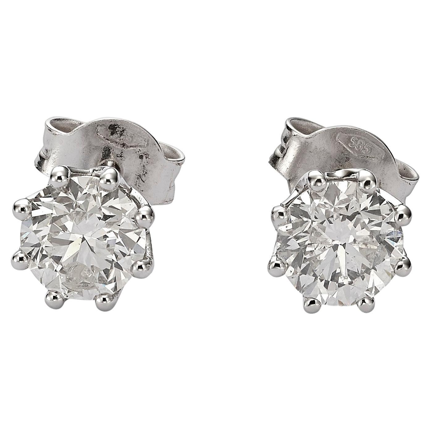 Dazzling Brilliance: 14k White Gold Stud Earrings with 1.41ctw E-F SI2 Diamonds For Sale