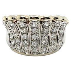 Vintage Dazzling Crown Ring with Diamonds in 18 Karat White Gold 