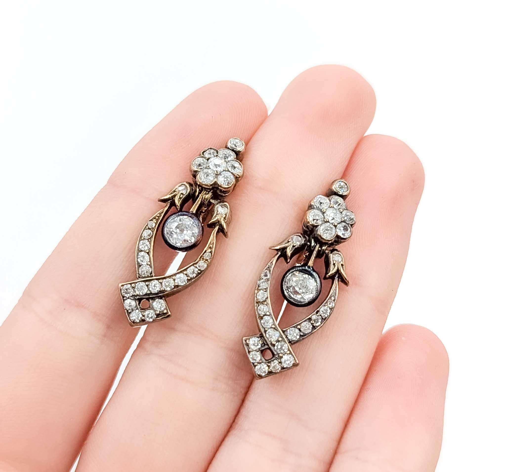 Taille vieille Europe Boucles d'oreilles en or jaune 18k avec diamants éblouissants en vente