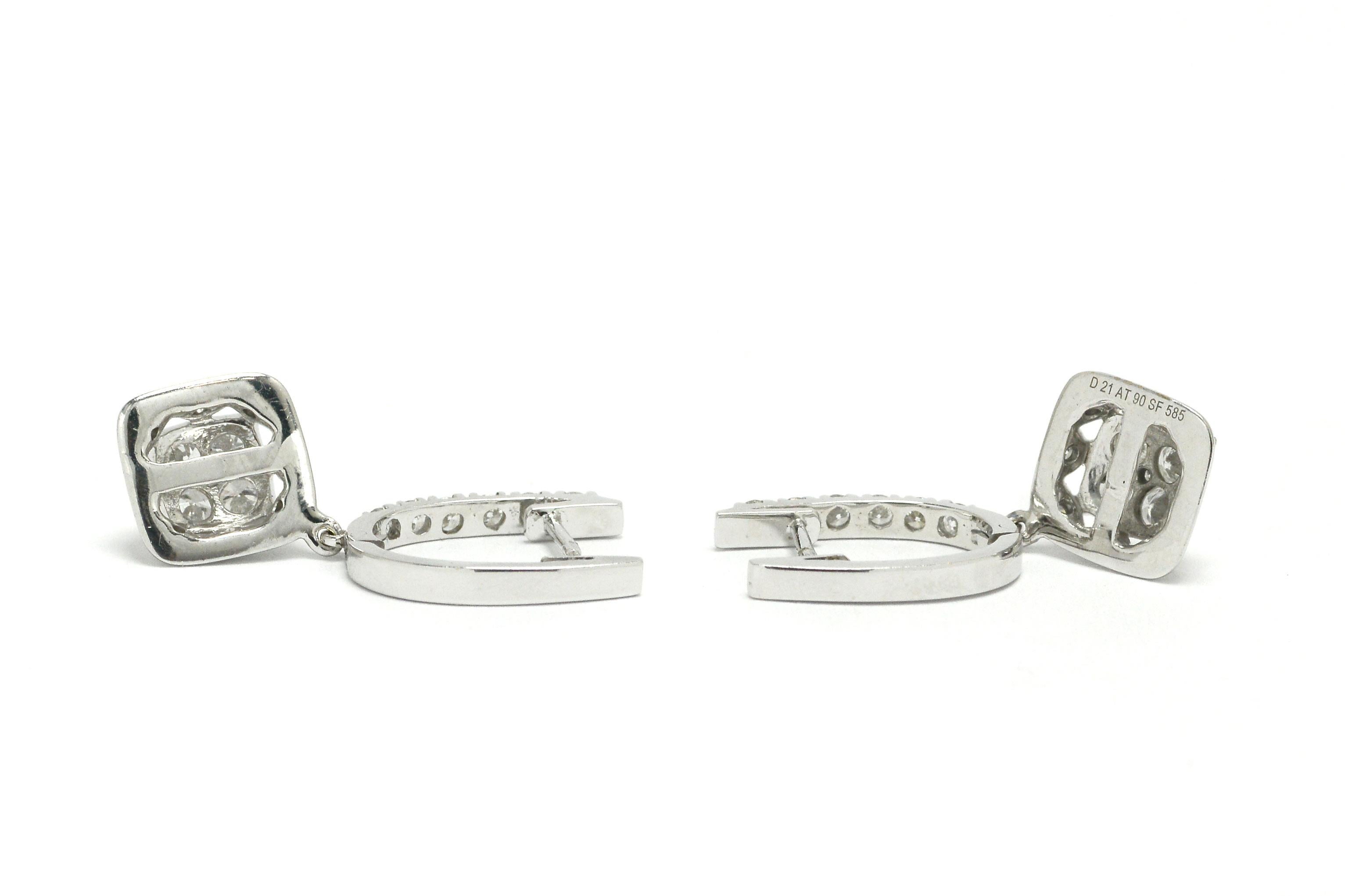 Modern Dazzling Diamond Dangle Earrings Drop Style Estate 18 Karat Gold Over 1 Carat
