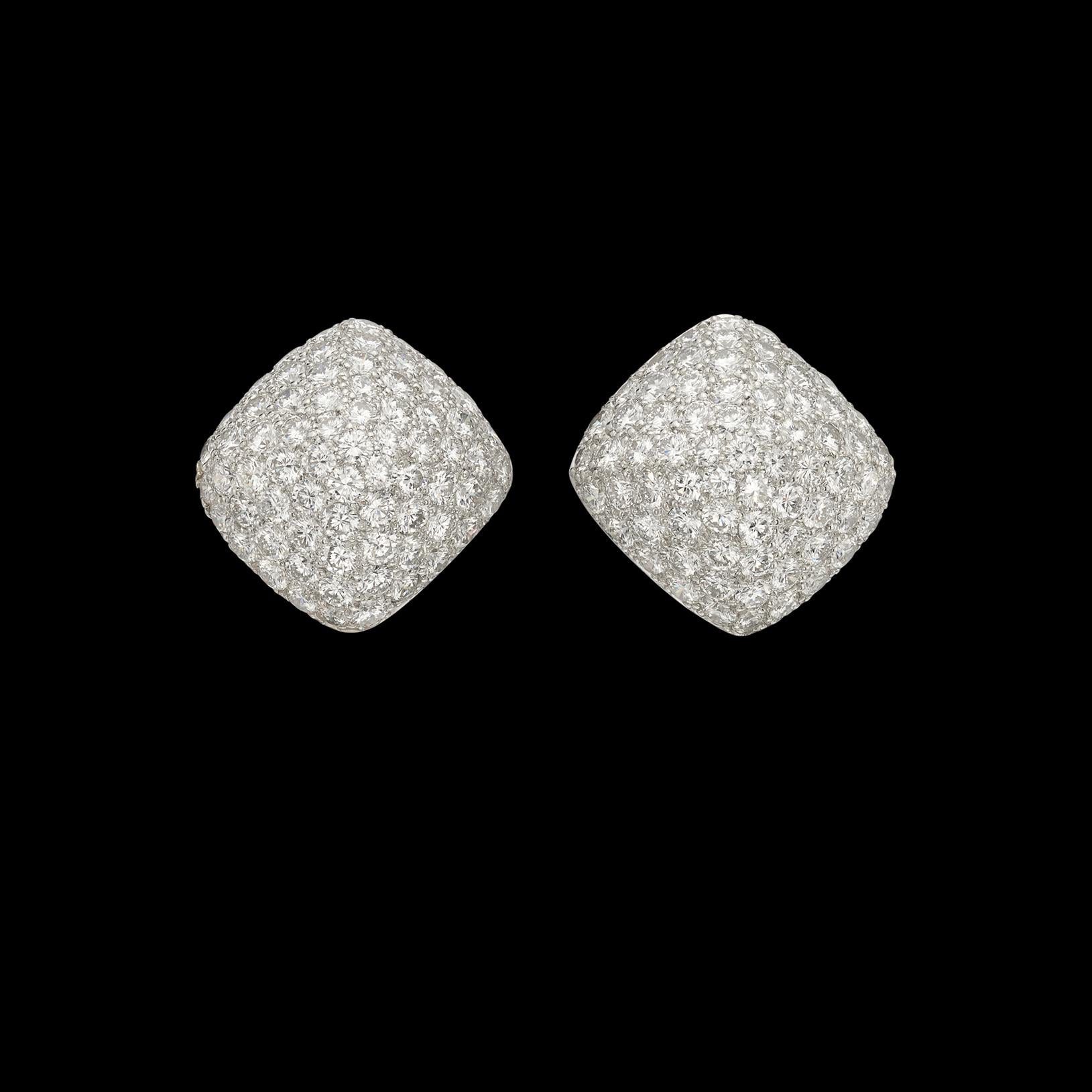 Round Cut Dazzling Diamond Ear Clips by Oscar Heyman For Sale