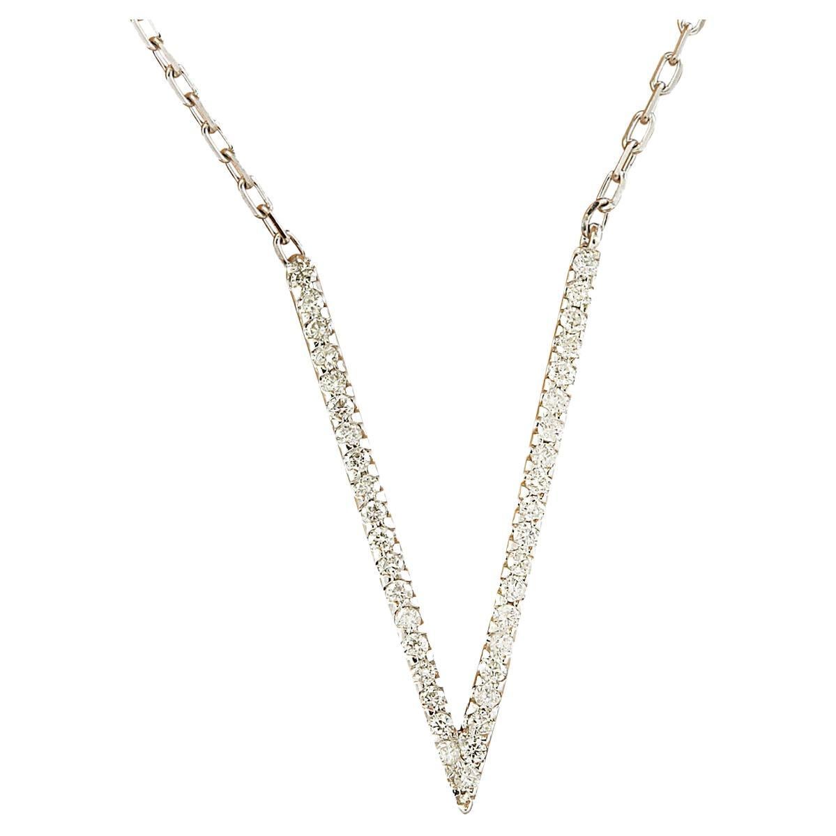 Dazzling Diamond V-Necklace in 14K Solid White Gold For Sale