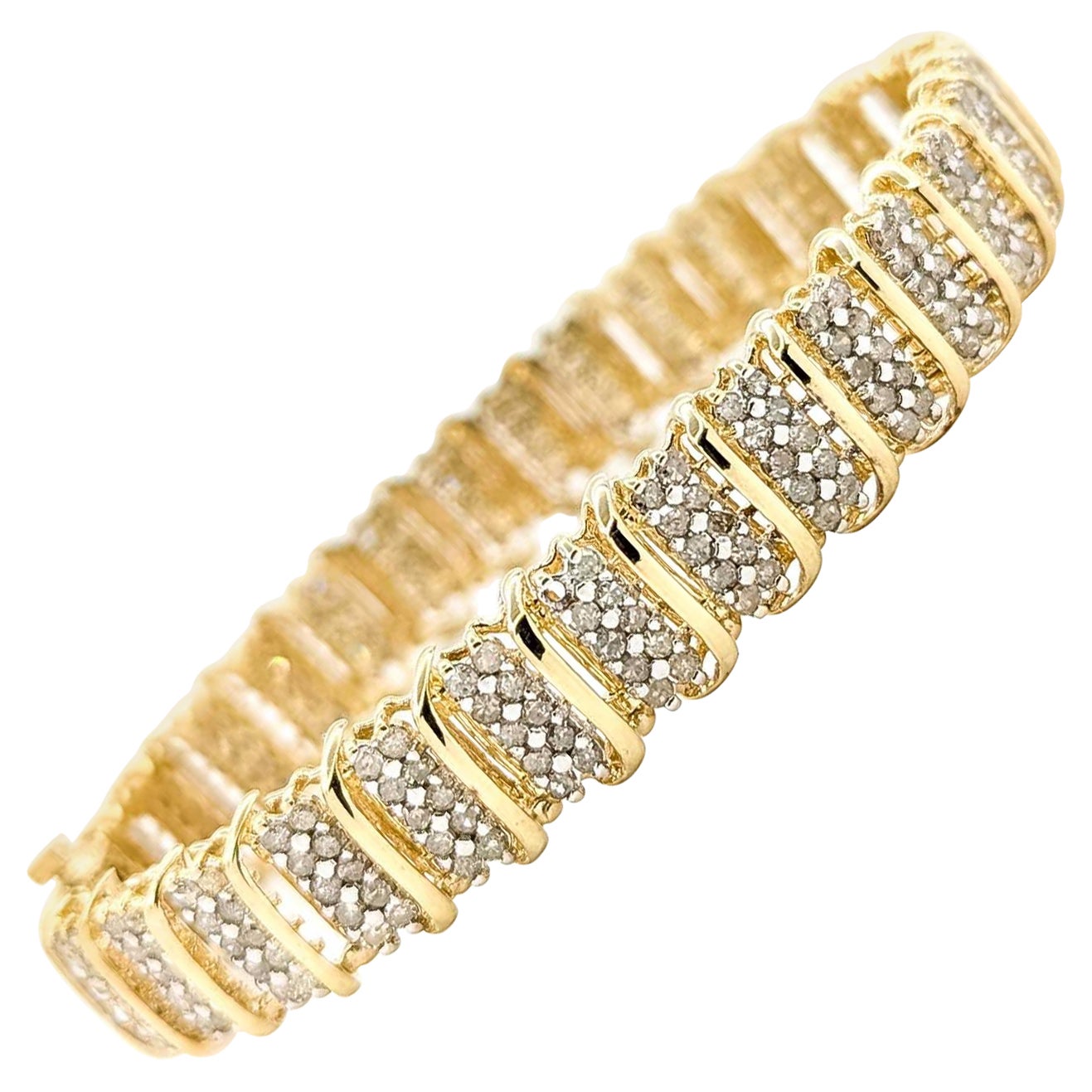 Bracelet en or jaune 10k à maillons ondulés et diamants éblouissants