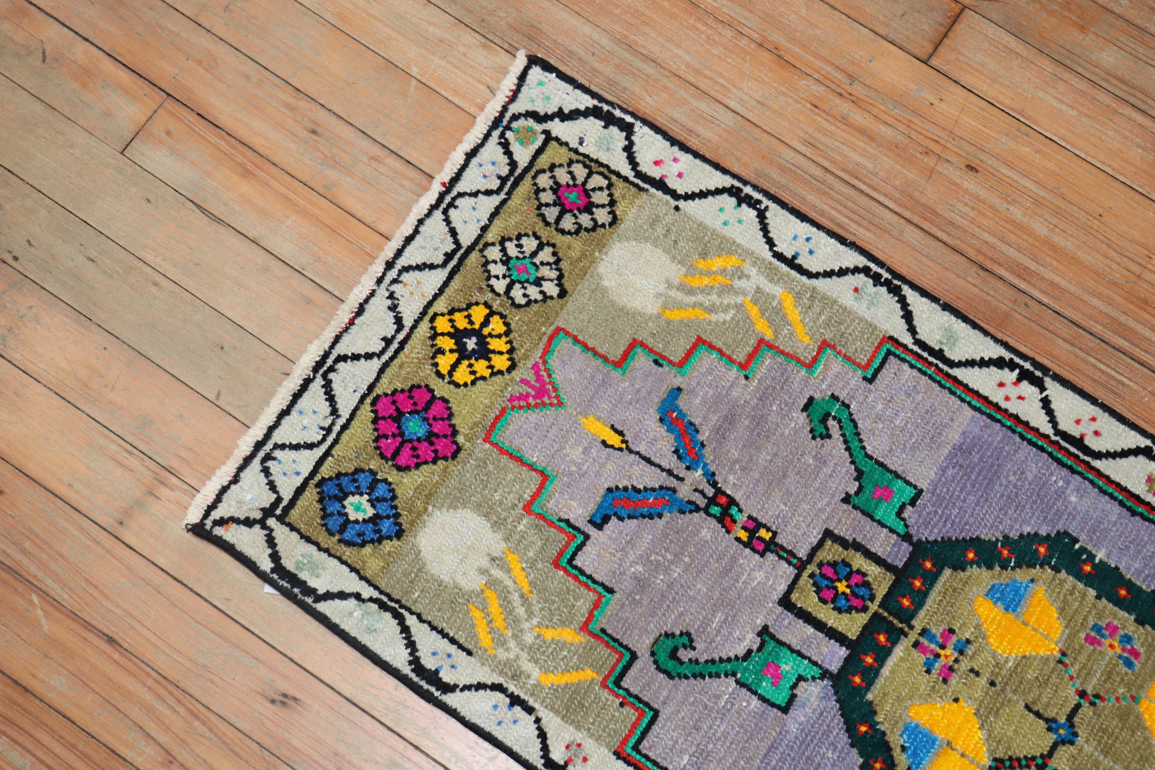 One of a kind vintage Turkish mat from the 20th century. All you got to do is look at the colors! A fun rug indeed

Measures: 1'5