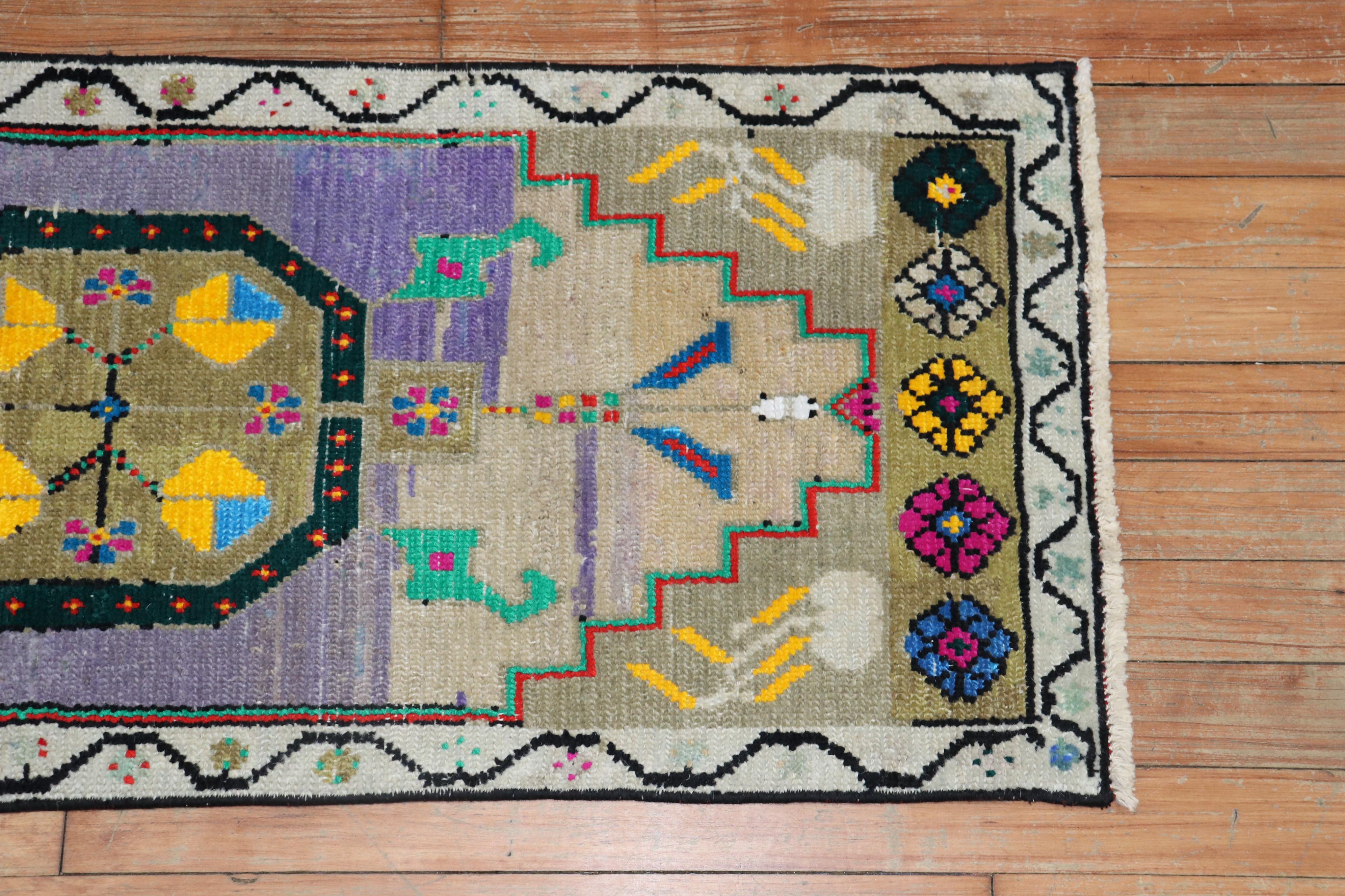 Futurist Dazzling Eclectic Turkish Anatolian Mat Size Rug, Mid-20th Century For Sale