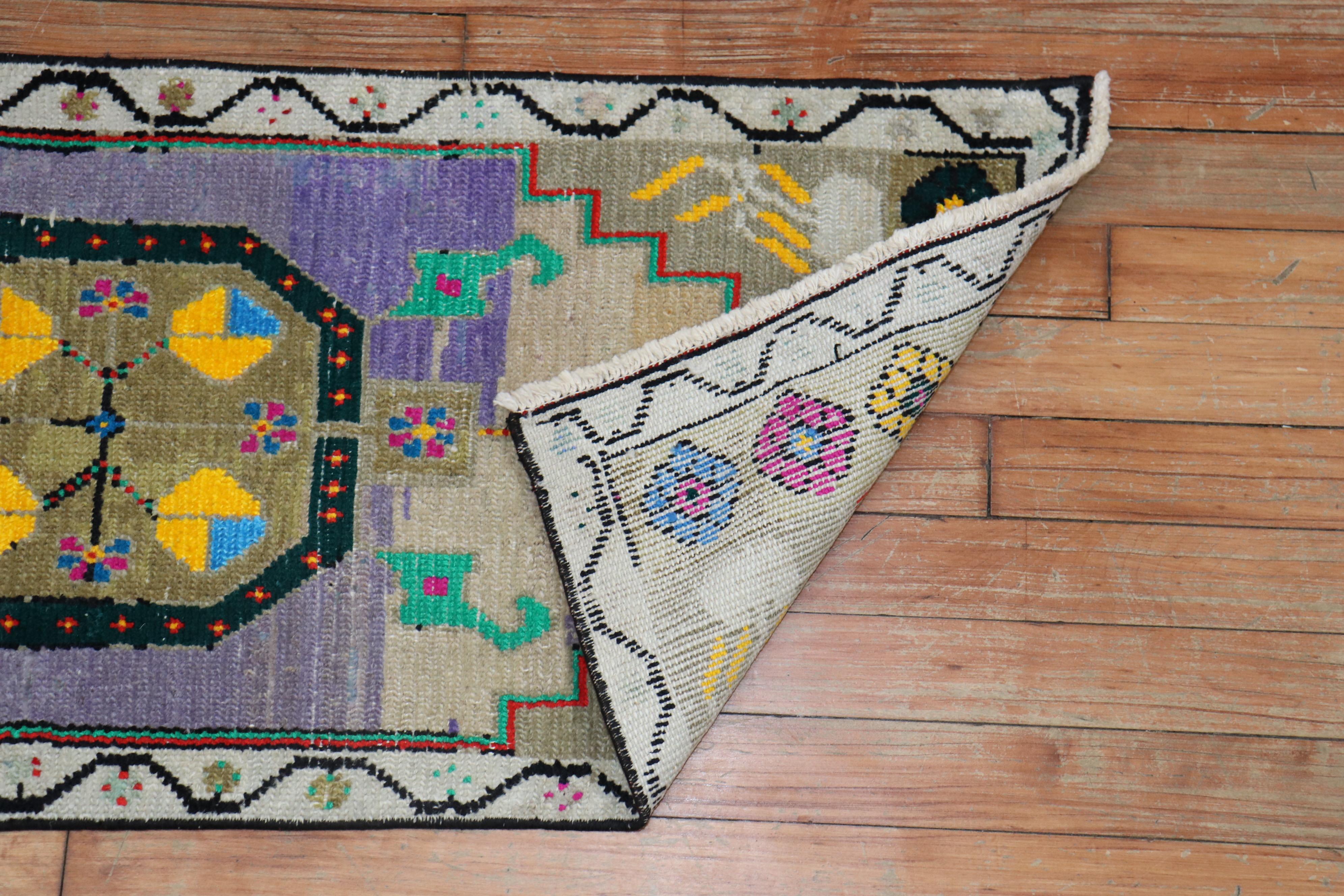 Hand-Woven Dazzling Eclectic Turkish Anatolian Mat Size Rug, Mid-20th Century For Sale