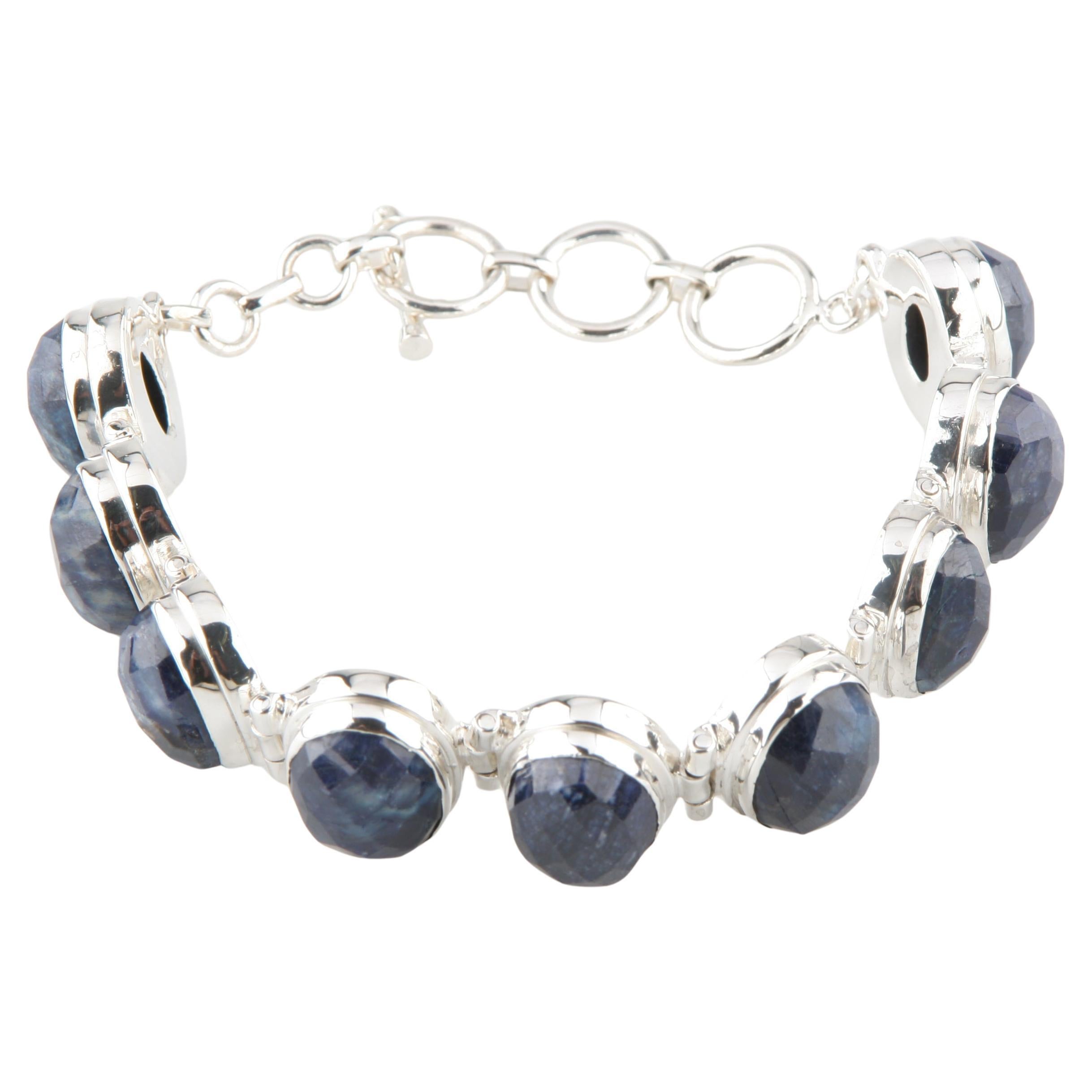 Dazzling Faceted Raw Sapphire Sterling Silver Toggle Bracelet, Size 9