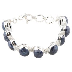 Toggle-Armband aus Sterlingsilber mit schillerndem facettiertem Rohsaphir und Rohsaphir, Größe 9