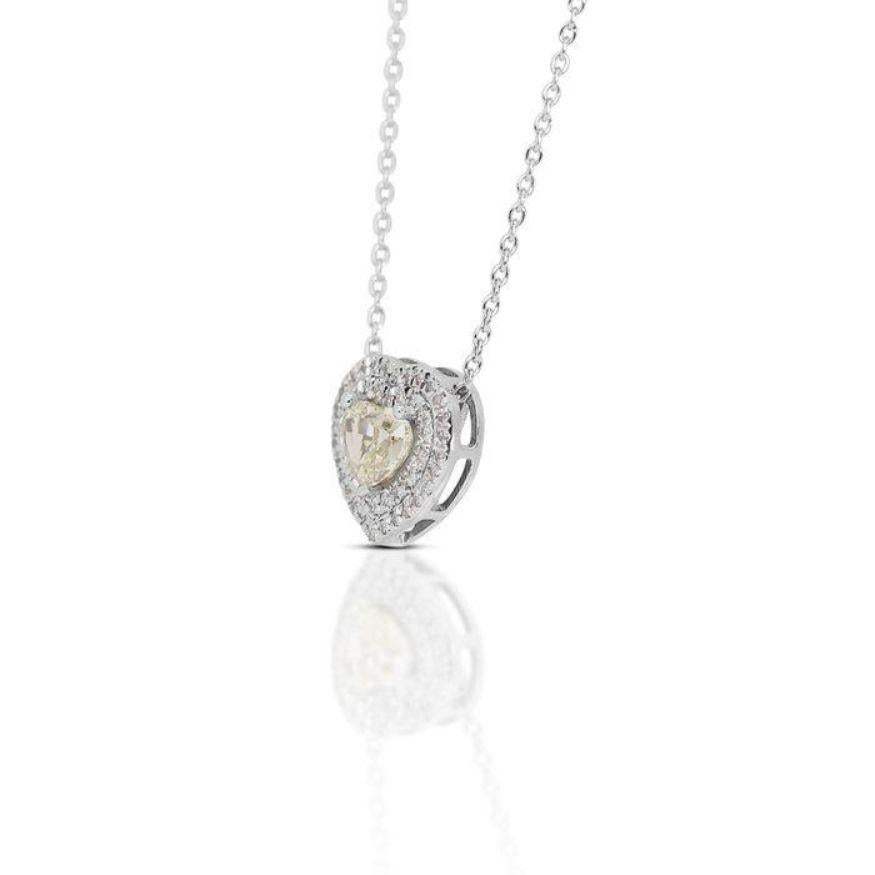 Dazzling Fancy Yellow Heart Diamond Necklace with Side Stones in 18K White Gold In New Condition For Sale In רמת גן, IL