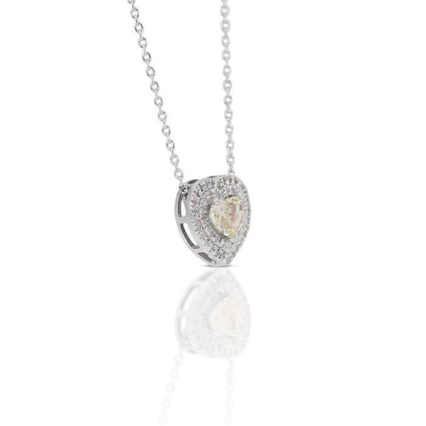 Women's Dazzling Fancy Yellow Heart Diamond Necklace with Side Stones in 18K White Gold For Sale
