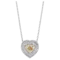 Schillernde Fancy Gelbe Herz-Diamant-Halskette mit seitlichen Steinen aus 18 Karat Weißgold