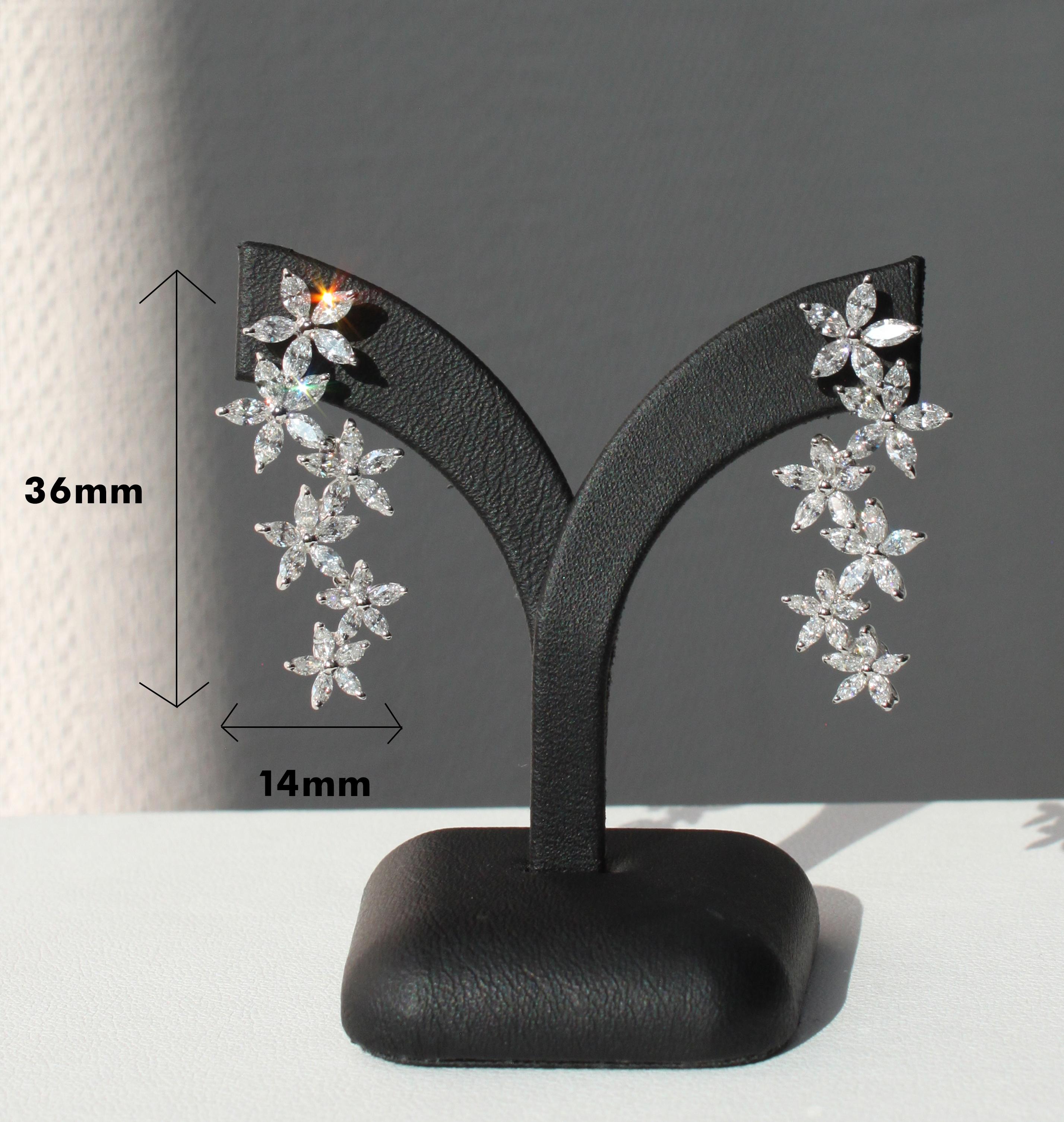 Boucles d'oreilles éblouissantes fleuries avec diamants marquises VS-SI en or 18 carats en vente 1