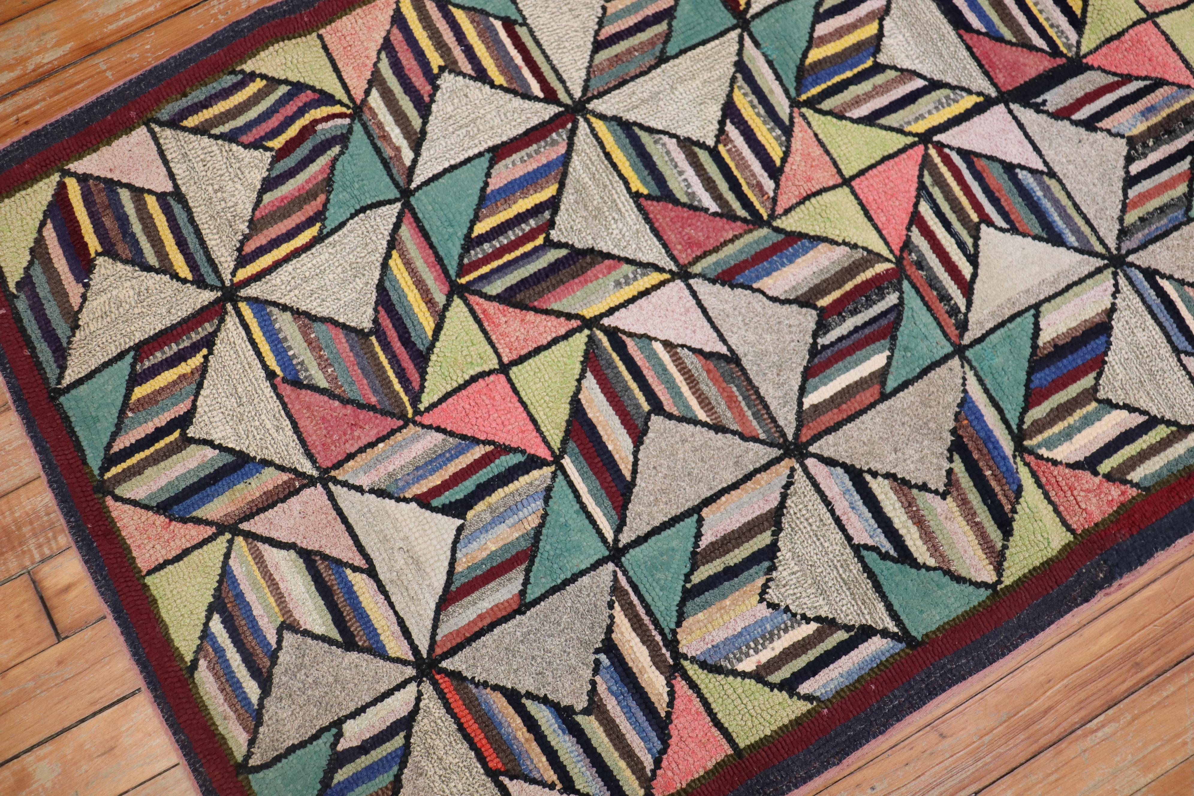 Country Dazzling Geometric American Hooked Scatter Rug For Sale