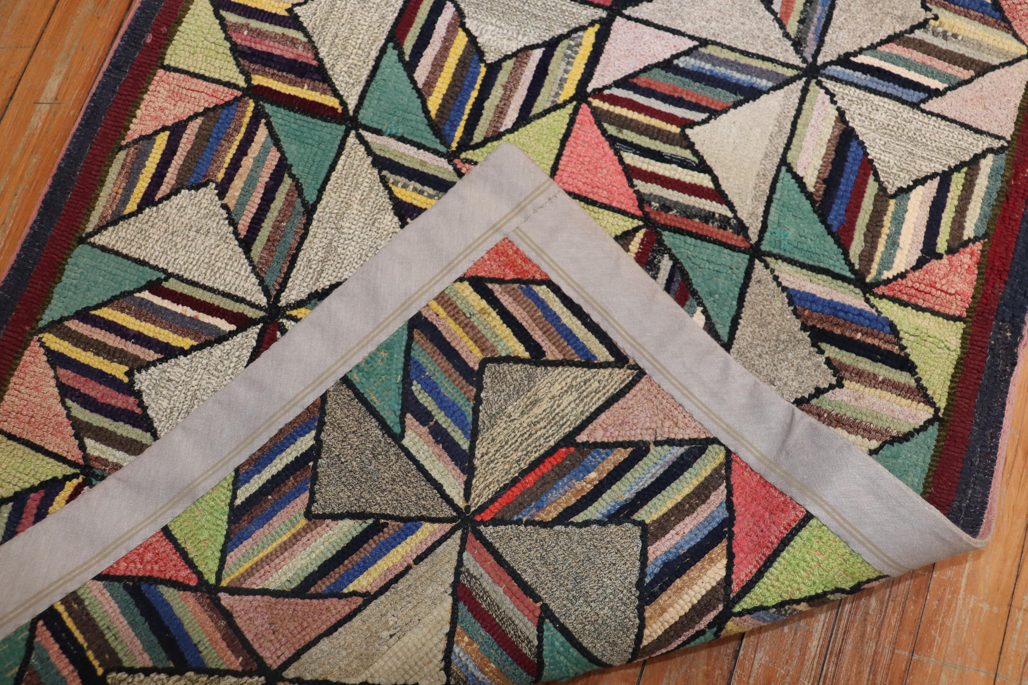 Hand-Woven Dazzling Geometric American Hooked Scatter Rug For Sale