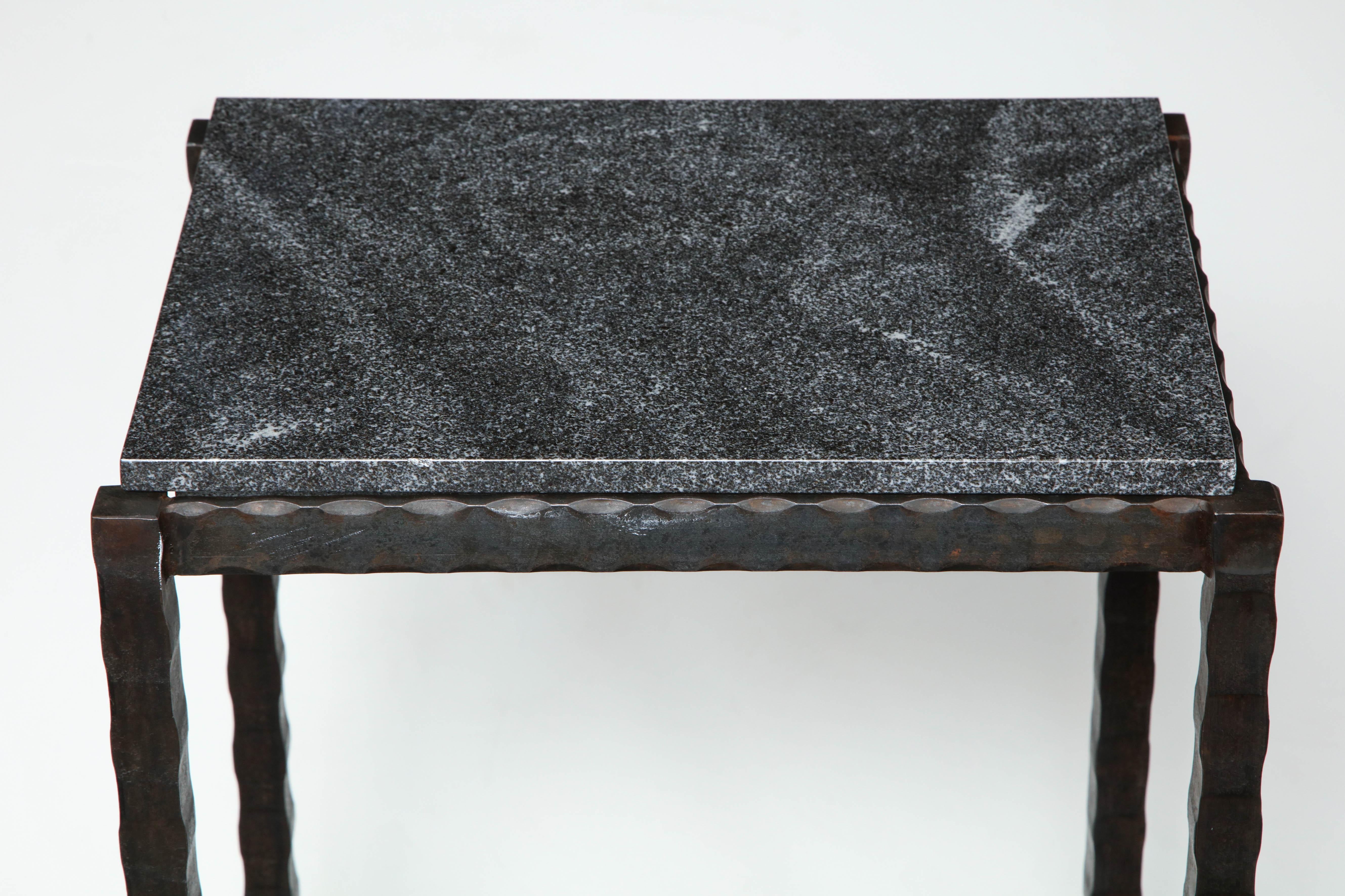 Mid-Century Modern Dazzling Granite Side Table in Hammered Steel Frame