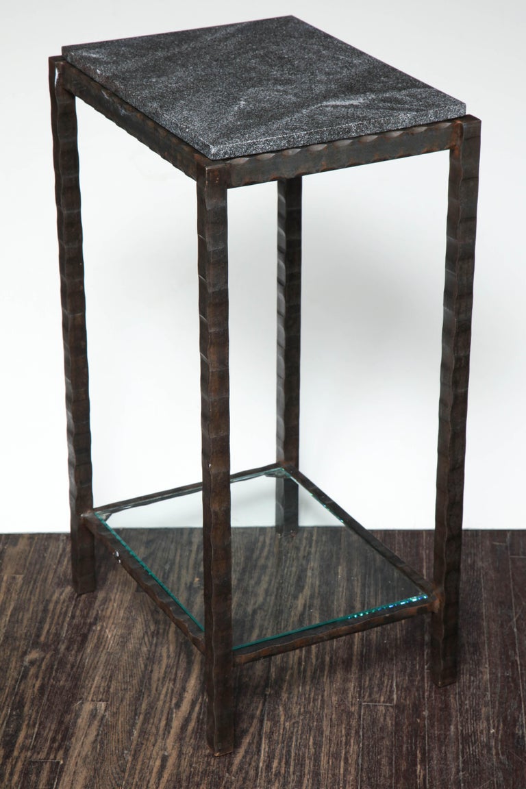 Dazzling Granite Side Table in Hammered Steel Frame For Sale at 1stDibs