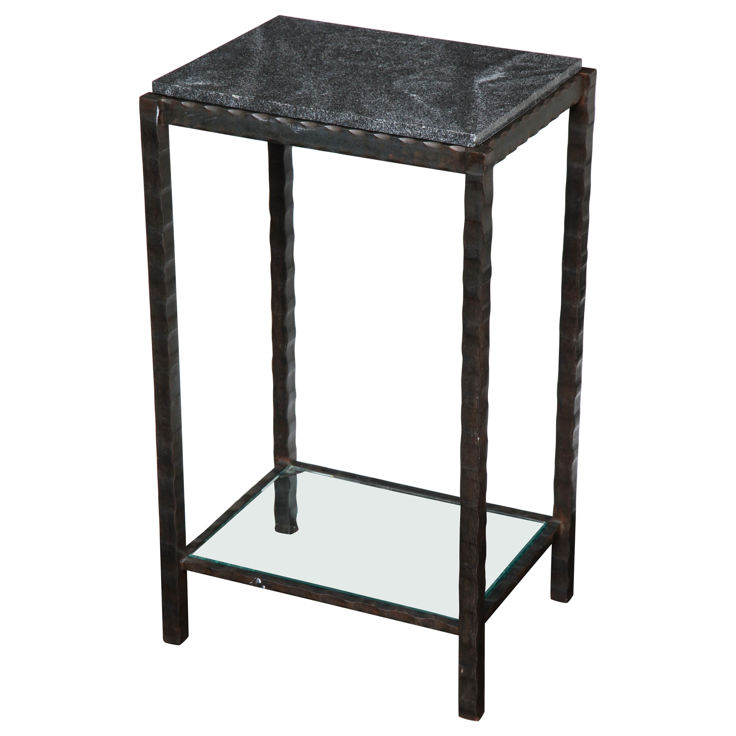 Dazzling Granite Side Table in Hammered Steel Frame