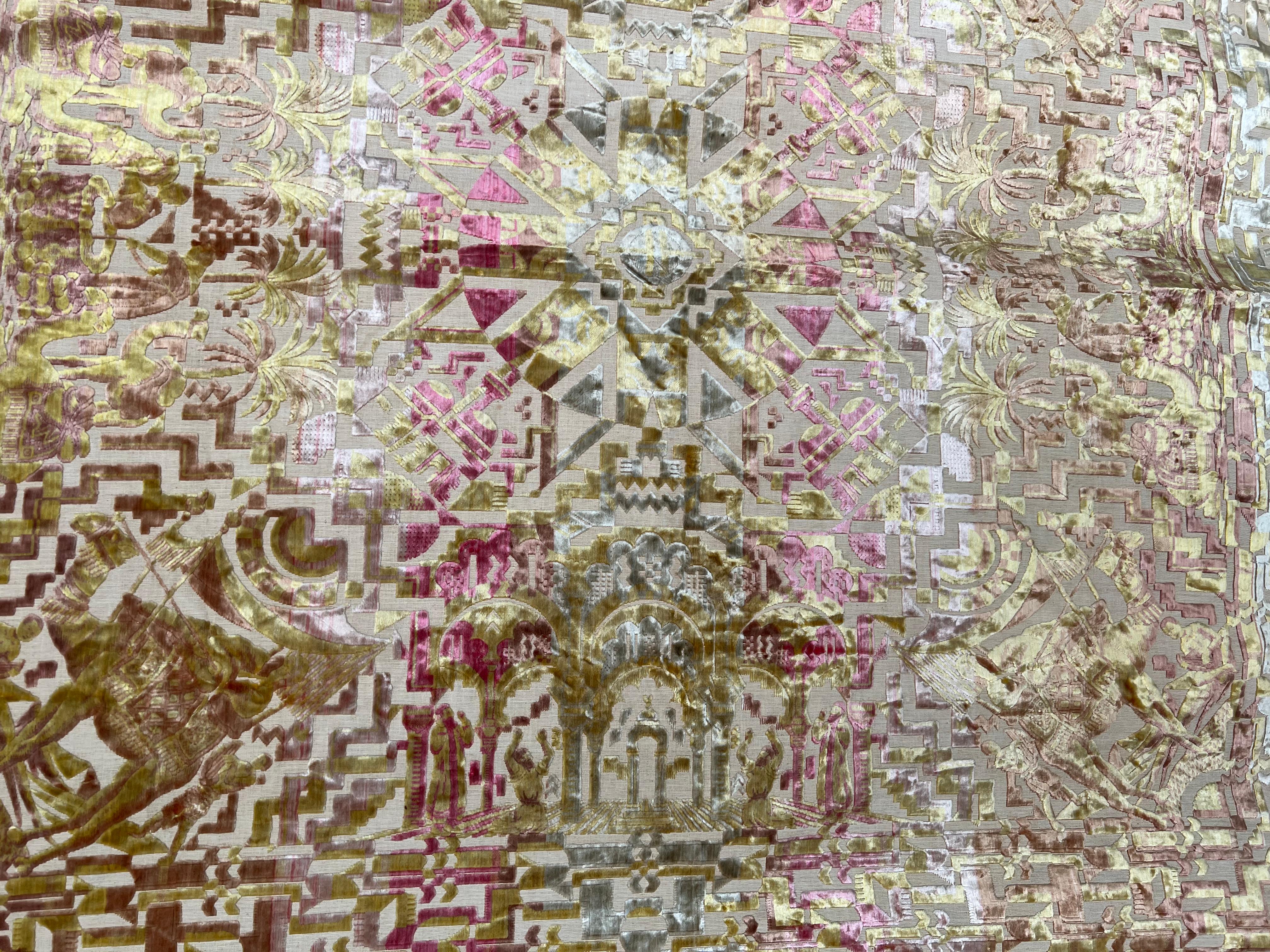 Dazzling Italian Cut Velvet Tapestry with Arabesque Motif For Sale 4