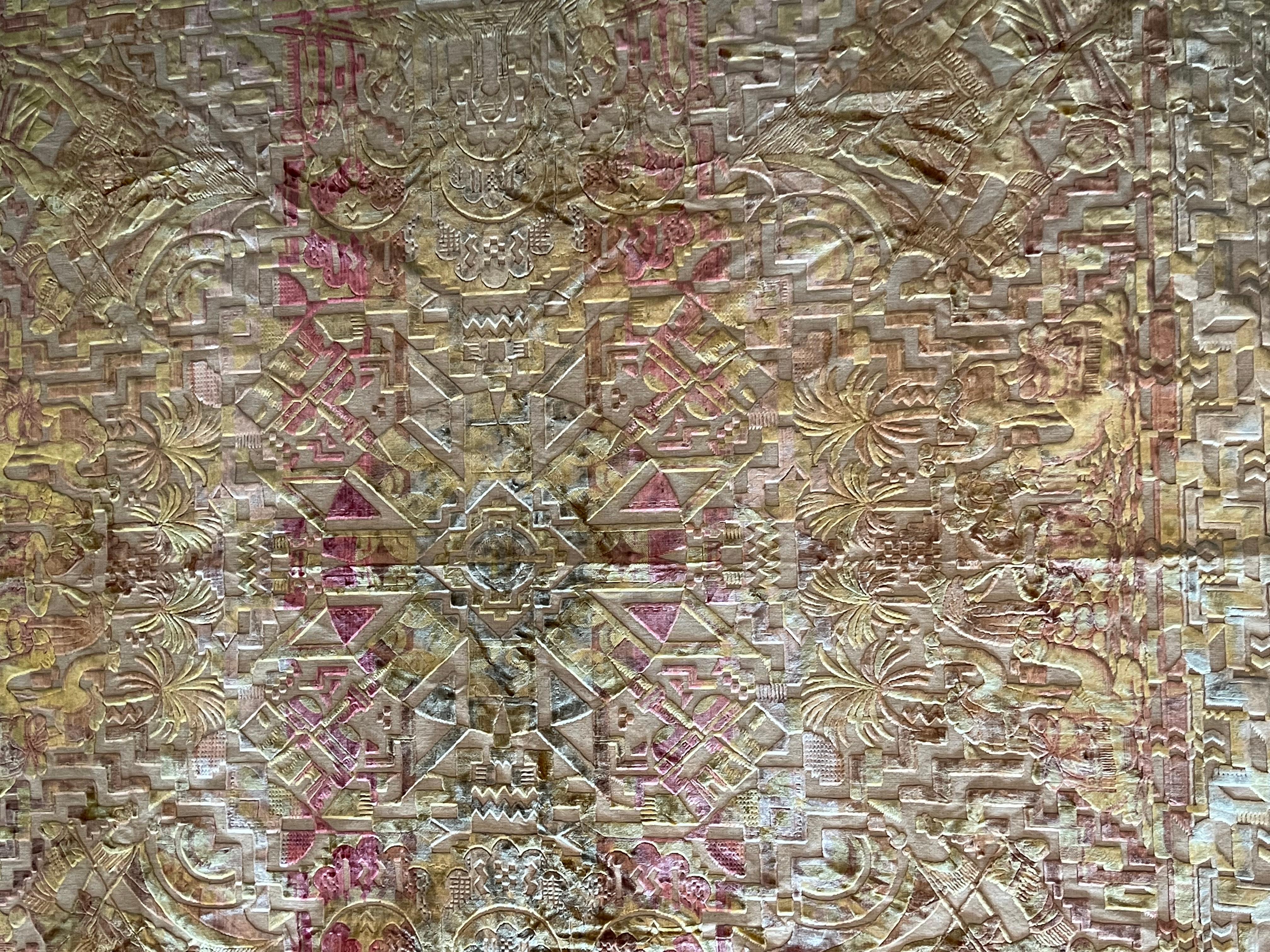 Schillernder Wandteppich aus geschliffenem italienischem Samt mit arabischem Motiv (Italienisch) im Angebot