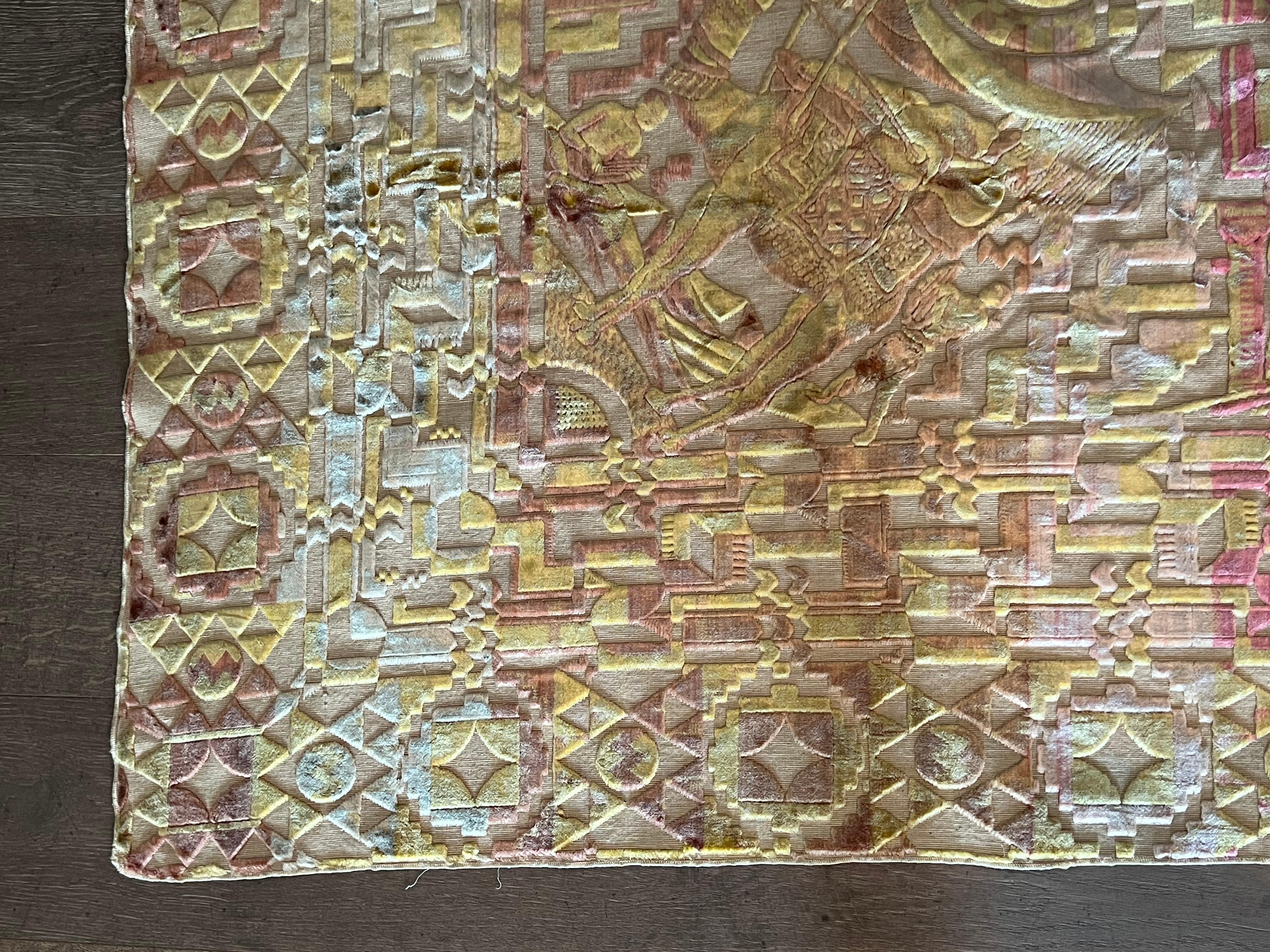 Silk Dazzling Italian Cut Velvet Tapestry with Arabesque Motif For Sale