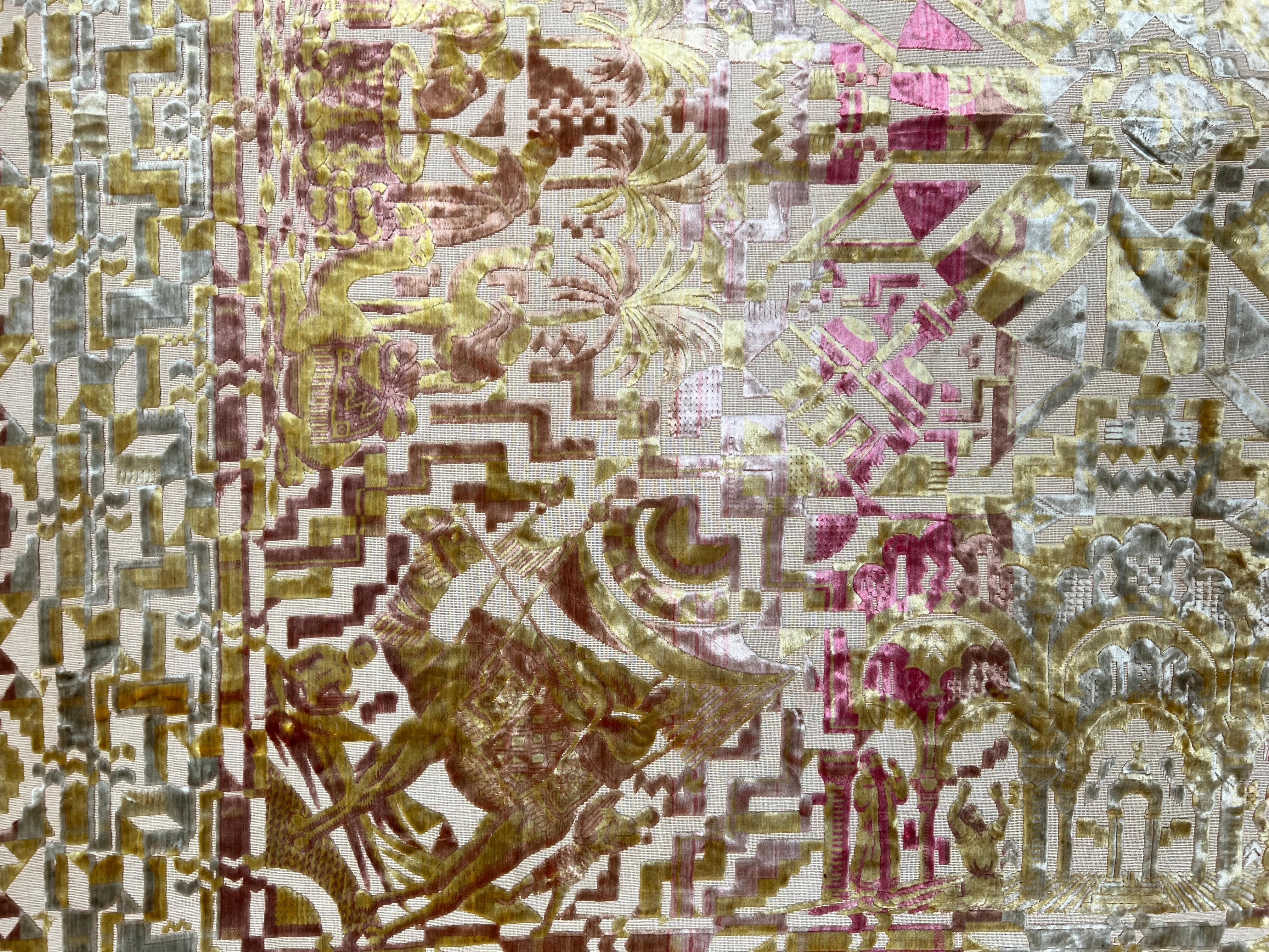 Dazzling Italian Cut Velvet Tapestry with Arabesque Motif For Sale 2