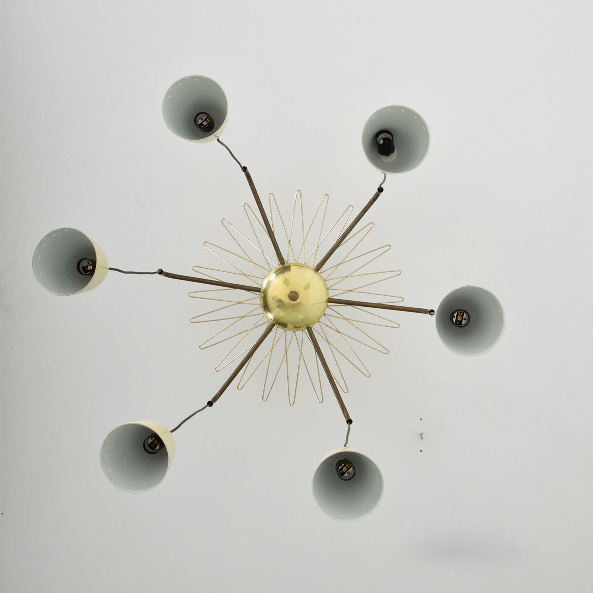 Italian Dazzling Ivory and Brass Chandelier Stilnovo Spider Sputnik 1960s ITALY 3