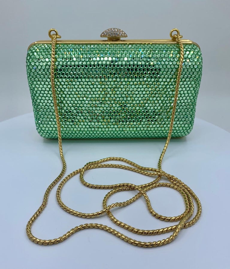 Dazzling Judith Leiber Green Crystal Minaudiere Evening Bag at 1stDibs
