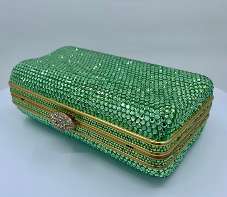 Dazzling Judith Leiber Green Crystal Minaudiere Evening Bag at 1stDibs