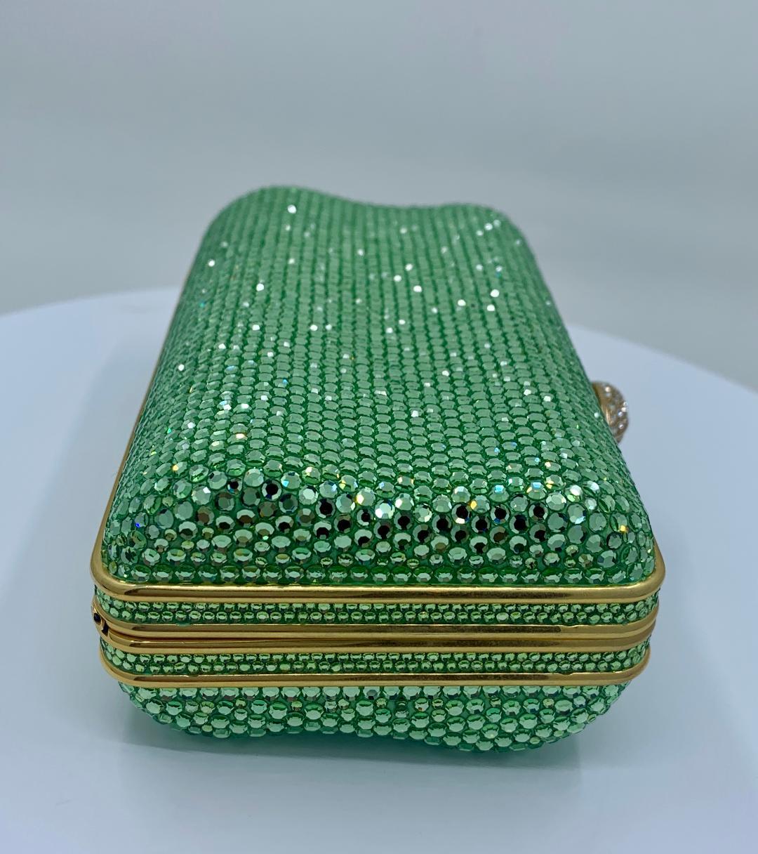Dazzling Judith Leiber Green Crystal Minaudiere Evening Bag  In Good Condition In Tustin, CA