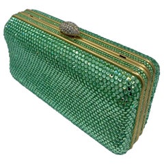 Sac de soirée éblouissant Judith Leiber en cristal vert Minaudiere