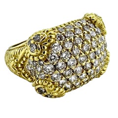 Judith Ripka Bague cocktail éblouissante en or jaune 18 carats et diamants sertis en pavé