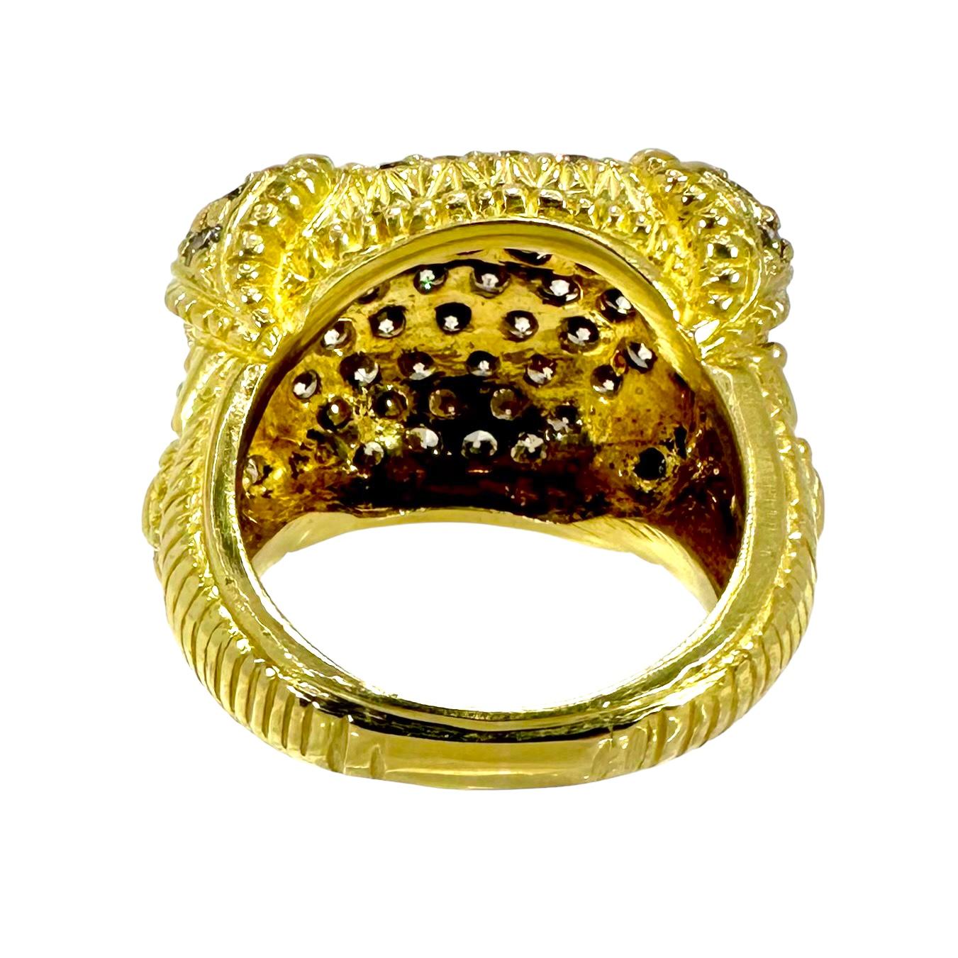 Byzantine Dazzling Judith Ripka 18K Yellow Gold and Pave Set Diamond Cocktail Ring For Sale