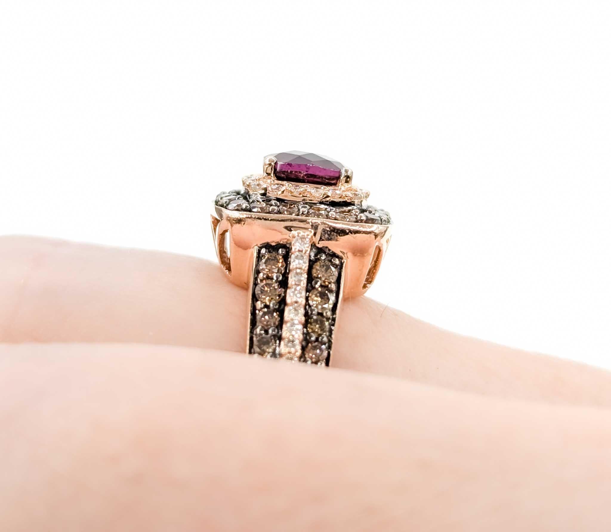 Contemporary Dazzling LeVian Purple Garnet & Diamond Ring in Rose Gold For Sale