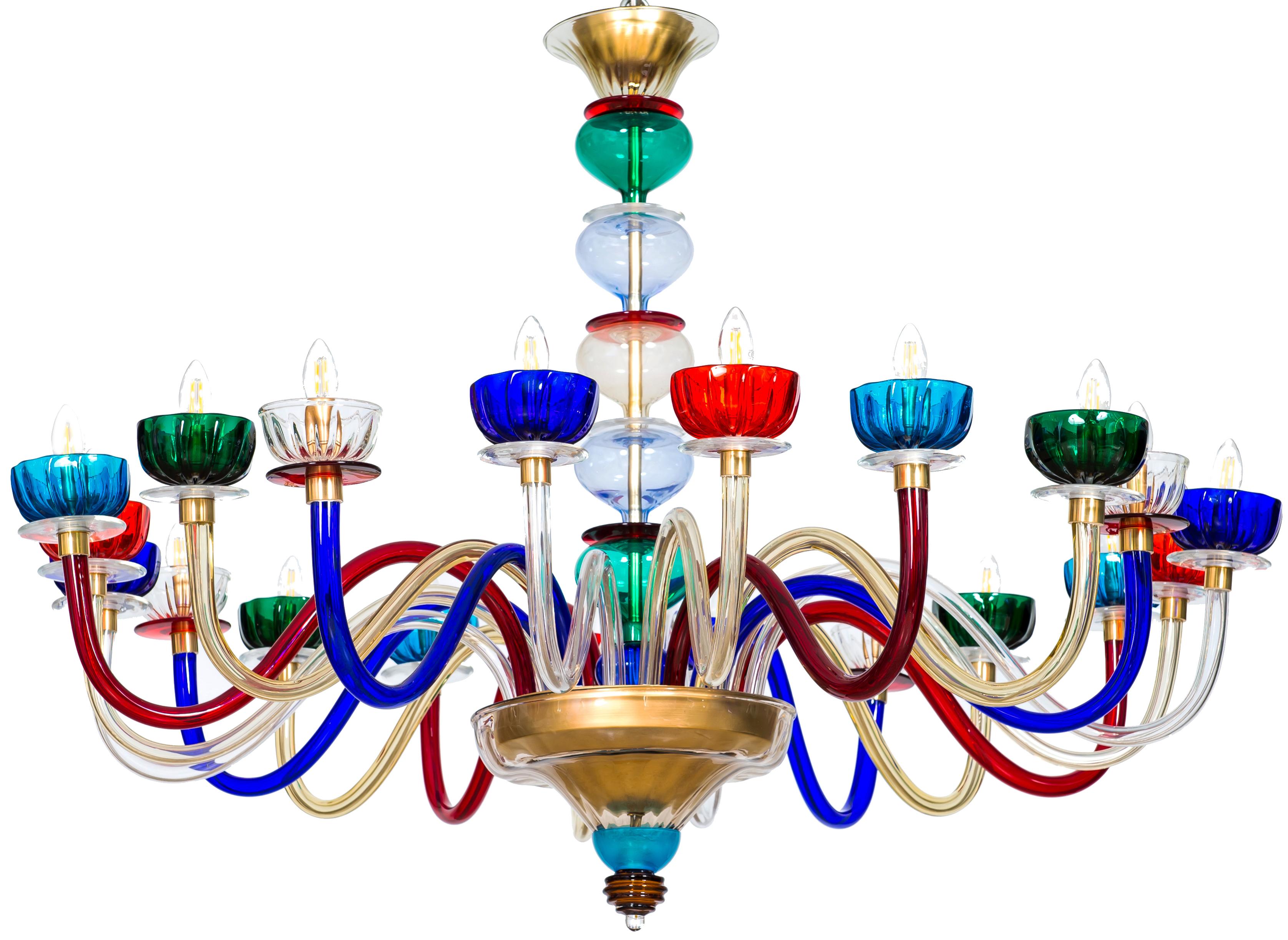Dazzling Murano Glass Chandelier with Vibrant Jewel-Toned Accents 1970s Italy.

Indulge in the captivating allure of this magnificent Venetian Murano glass chandelier, a true statement piece that radiates artistry and vibrant elegance. Handcrafted