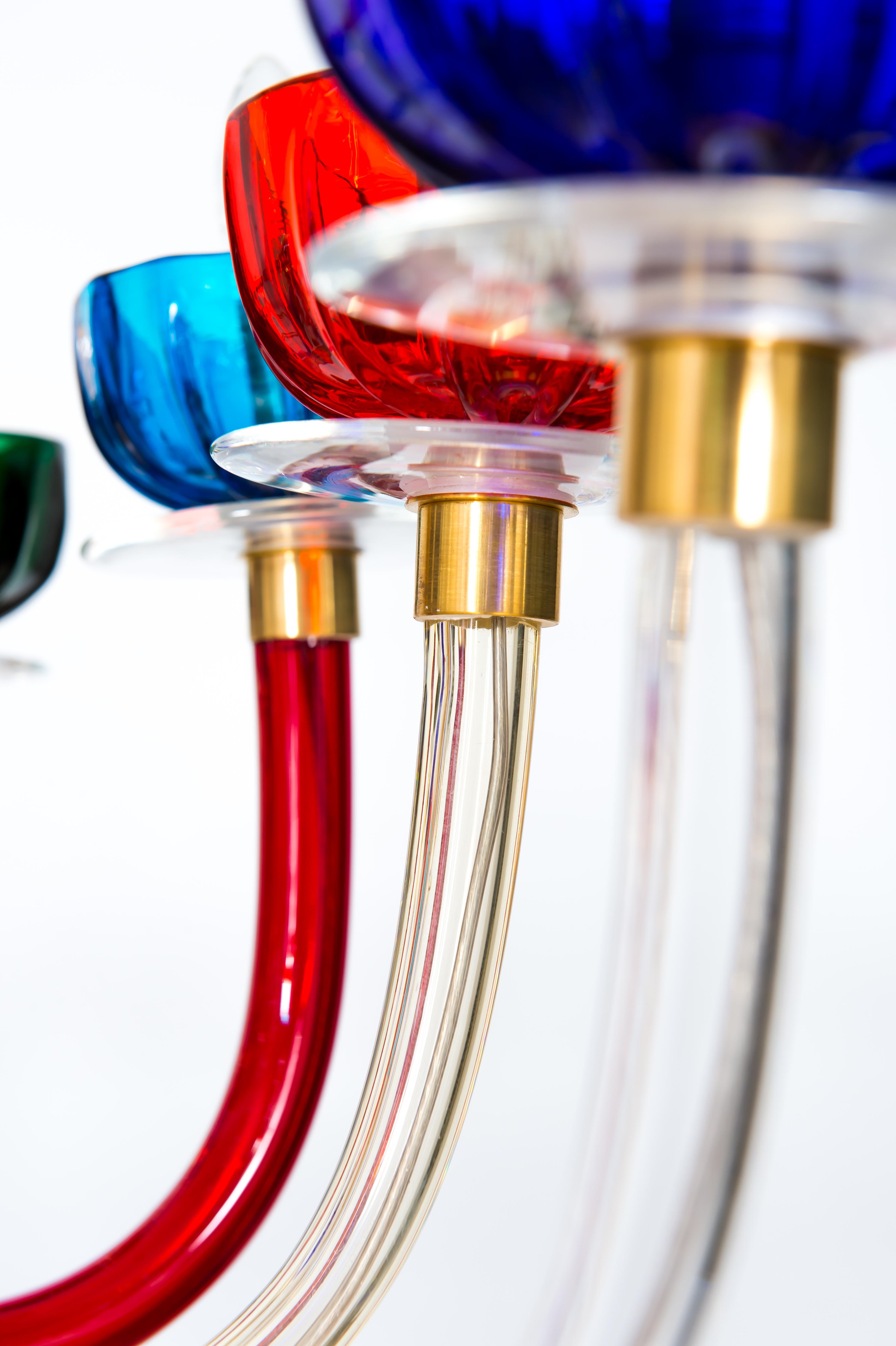 Late 20th Century Dazzling Murano Glass Chandelier with Vibrant Jewel-Toned Accents 1970s Italy For Sale