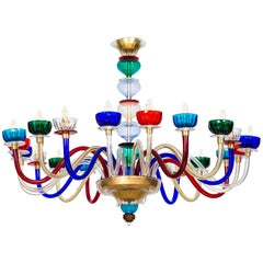 Abbagliante lampadario in vetro di Murano con vibranti accenti Jewell 1970 Italia