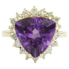 Dazzling Natural Amethyst Diamond Ring In 14 Karat Yellow Gold 