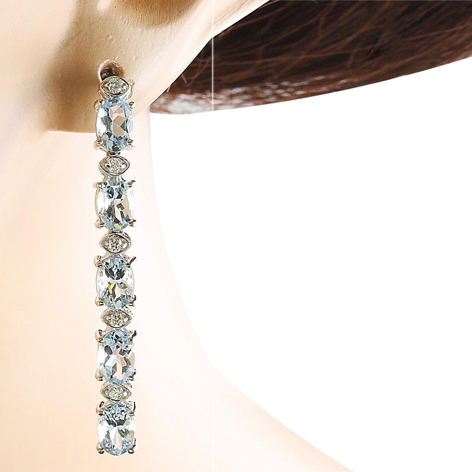 Modern Dazzling Natural Aquamarine Diamond Earrings in 14K Solid White Gold For Sale