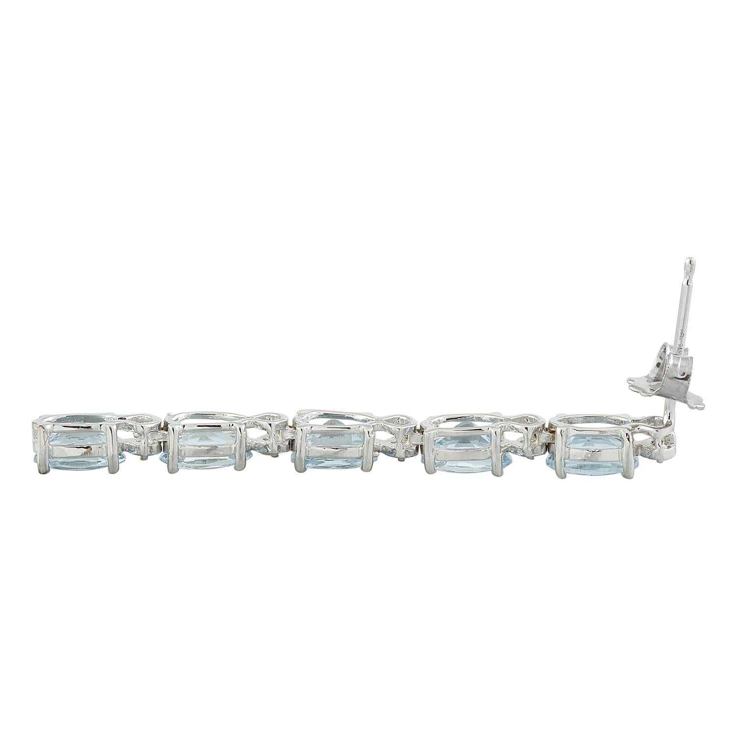 Schillernde natürliche Aquamarin-Diamant-Ohrringe aus massivem 14-karätigem Weißgold (Ovalschliff) im Angebot