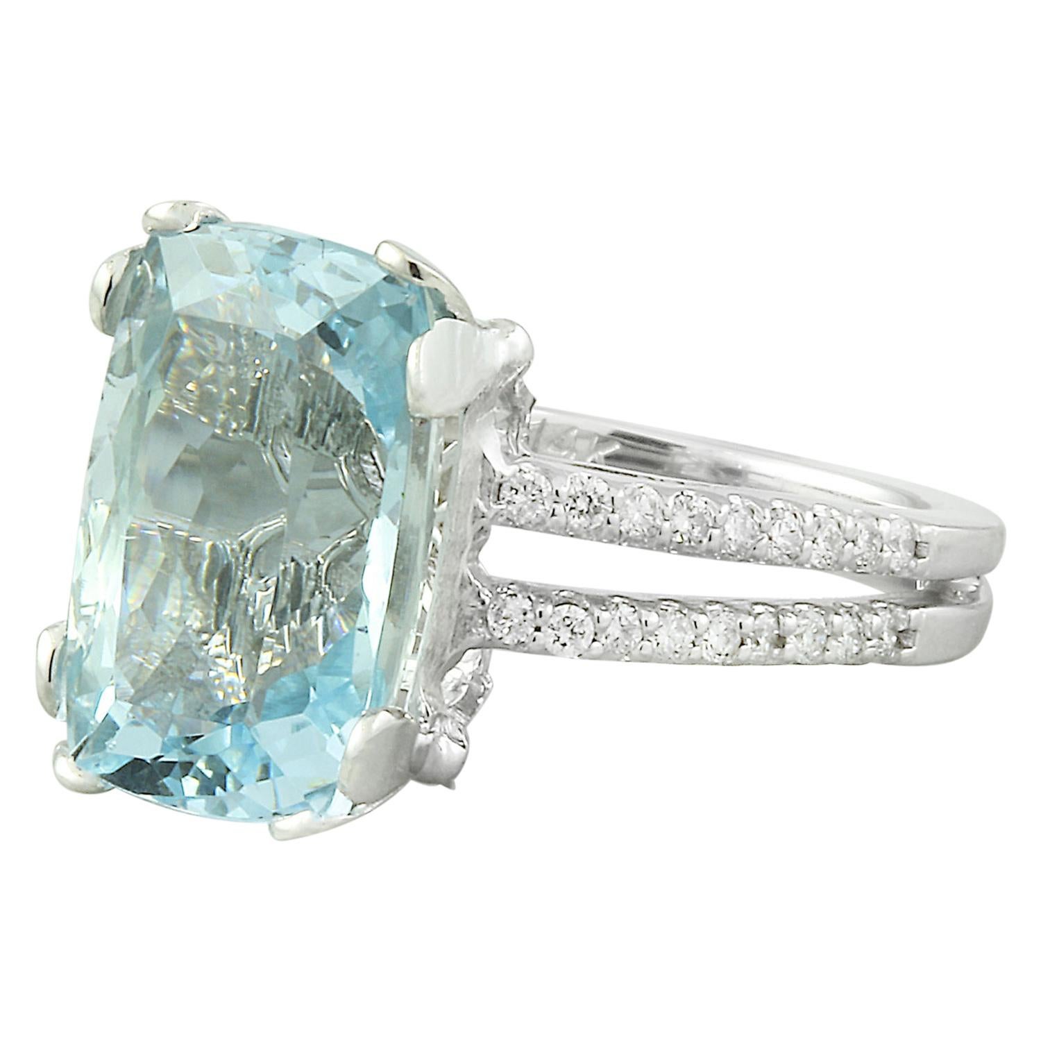 Elevate your style with our exquisite 8.60 Carat Aquamarine 14K White Gold Diamond Ring. This stunning piece bears the hallmark 14K stamp, ensuring its quality and authenticity. With a total weight of 7.5 grams, it strikes the perfect balance of