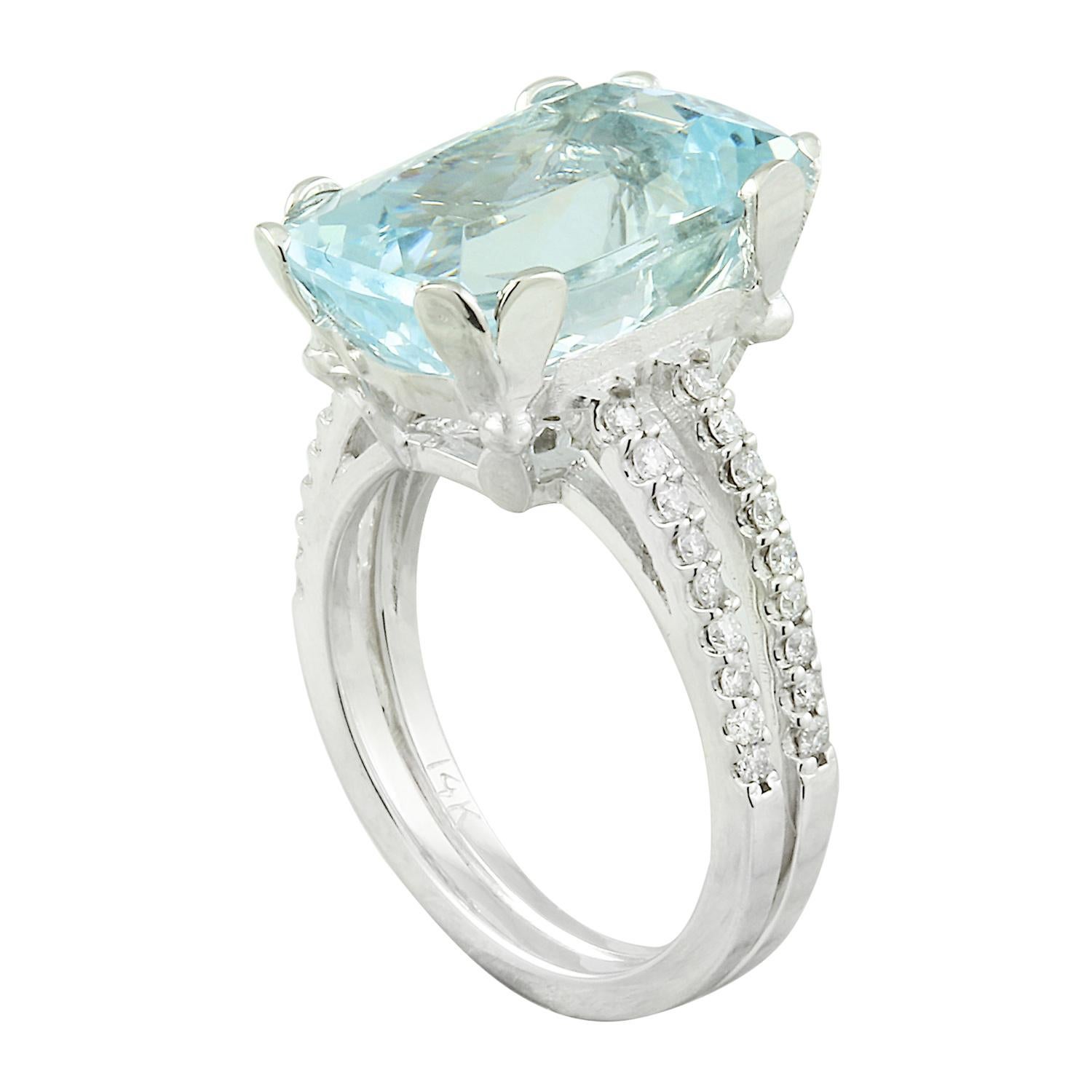 Modern Dazzling Natural Aquamarine Diamond Ring In 14 Karat White Gold For Sale