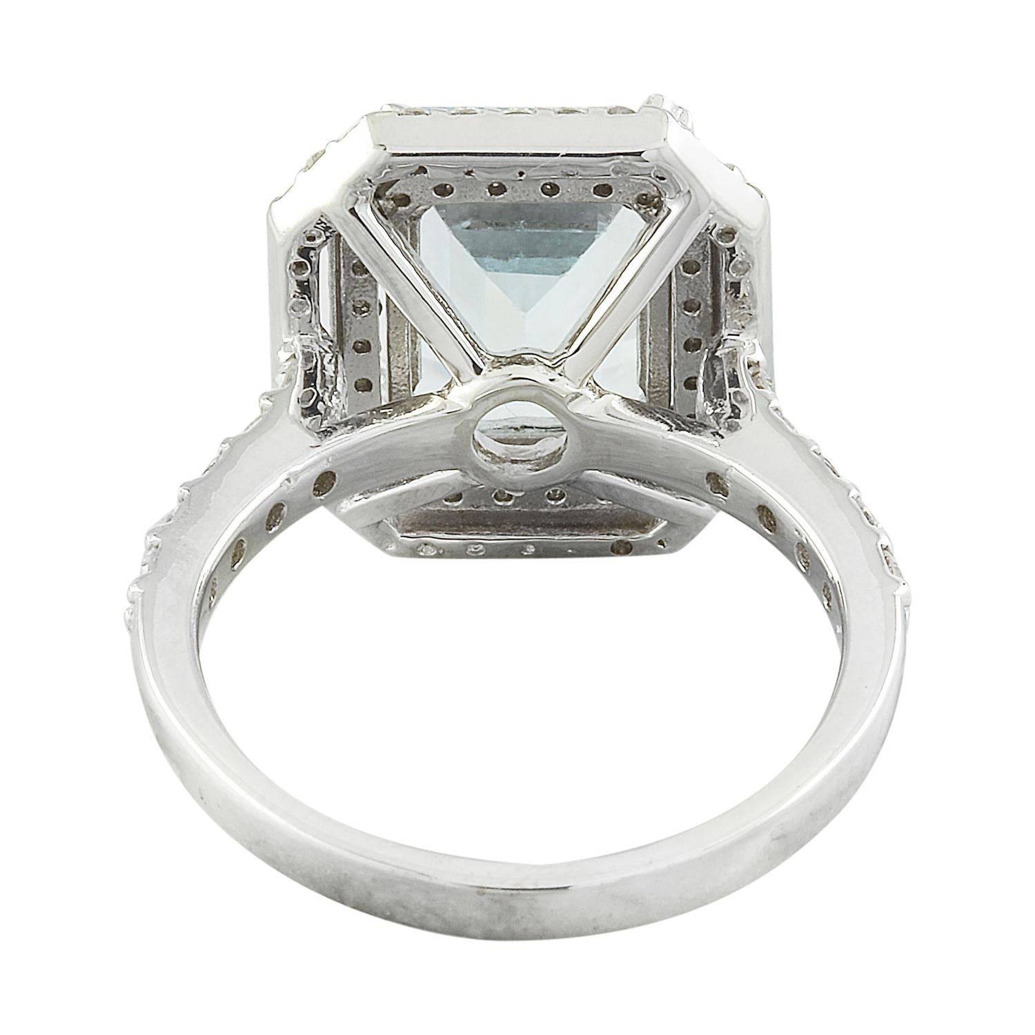 Emerald Cut Dazzling Natural Aquamarine Diamond Ring In 14 Karat White Gold  For Sale