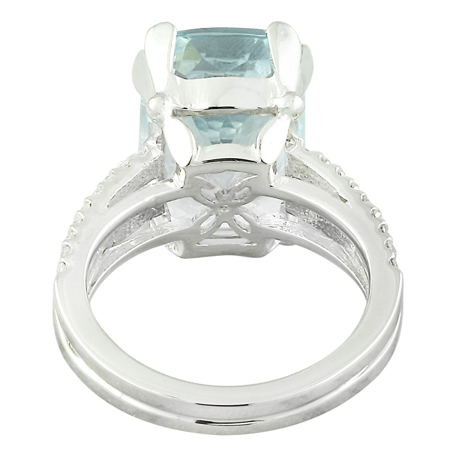 Cushion Cut Dazzling Natural Aquamarine Diamond Ring In 14 Karat White Gold For Sale