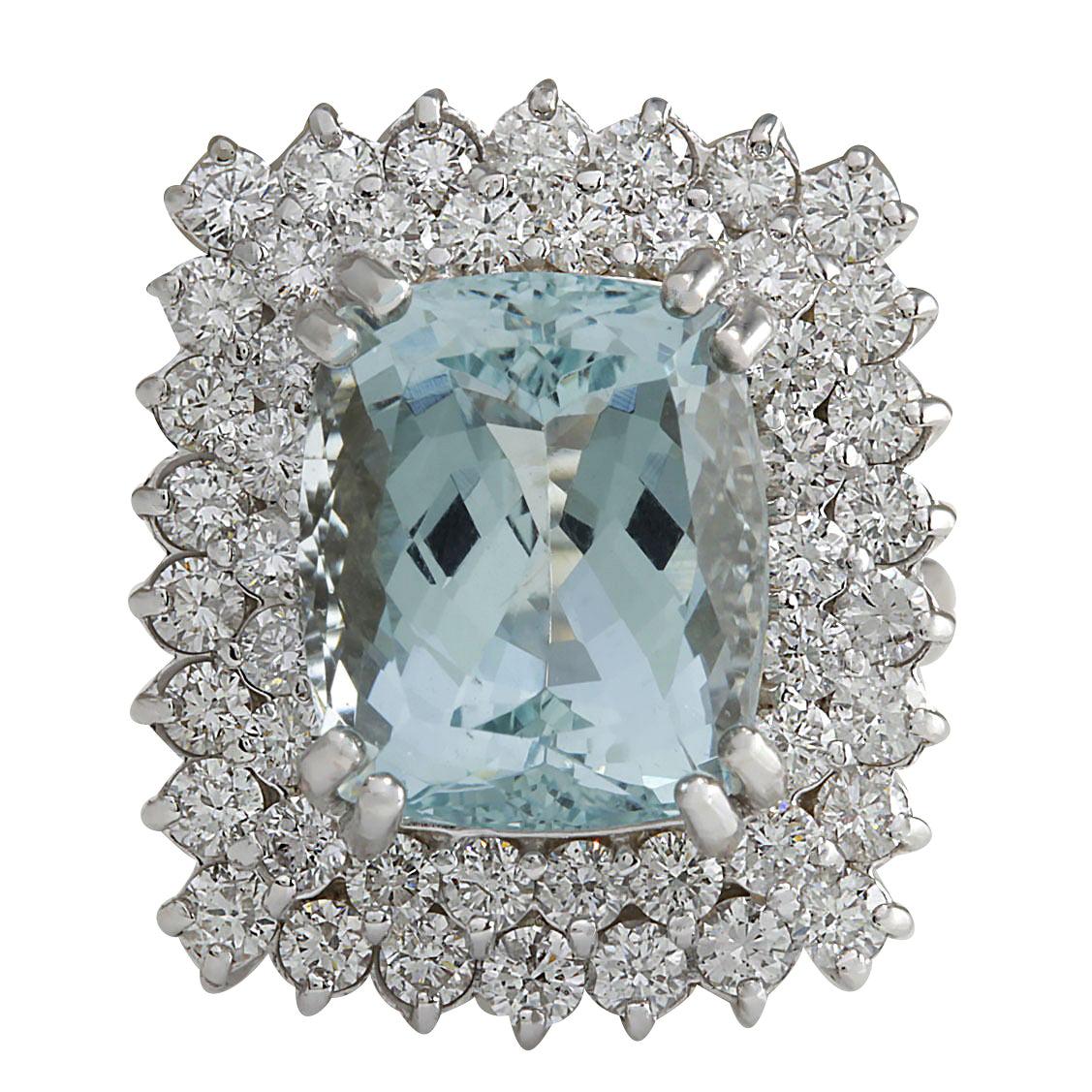 Dazzling Natural Aquamarine Diamond Ring In 14 Karat White Gold  For Sale